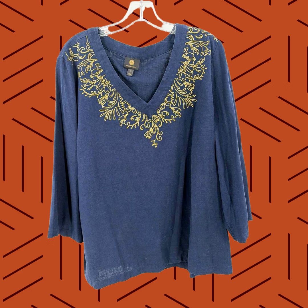 JM Collection JM Collection Navy Tunic Blouse XL Size XL / US 12-14 / IT 48-50 - 1 Thumbnail