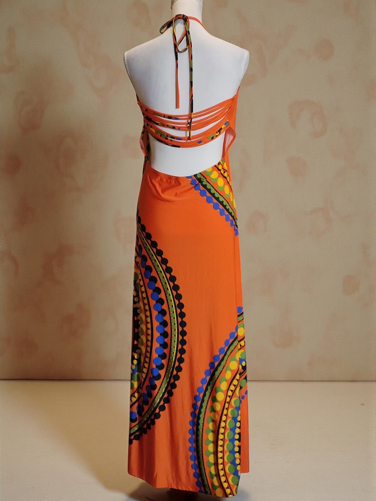 Venus Venus Medium Size Orange Maxi Dress with Colorful Pattern Size M / US 6-8 / IT 42-44 - 6 Thumbnail