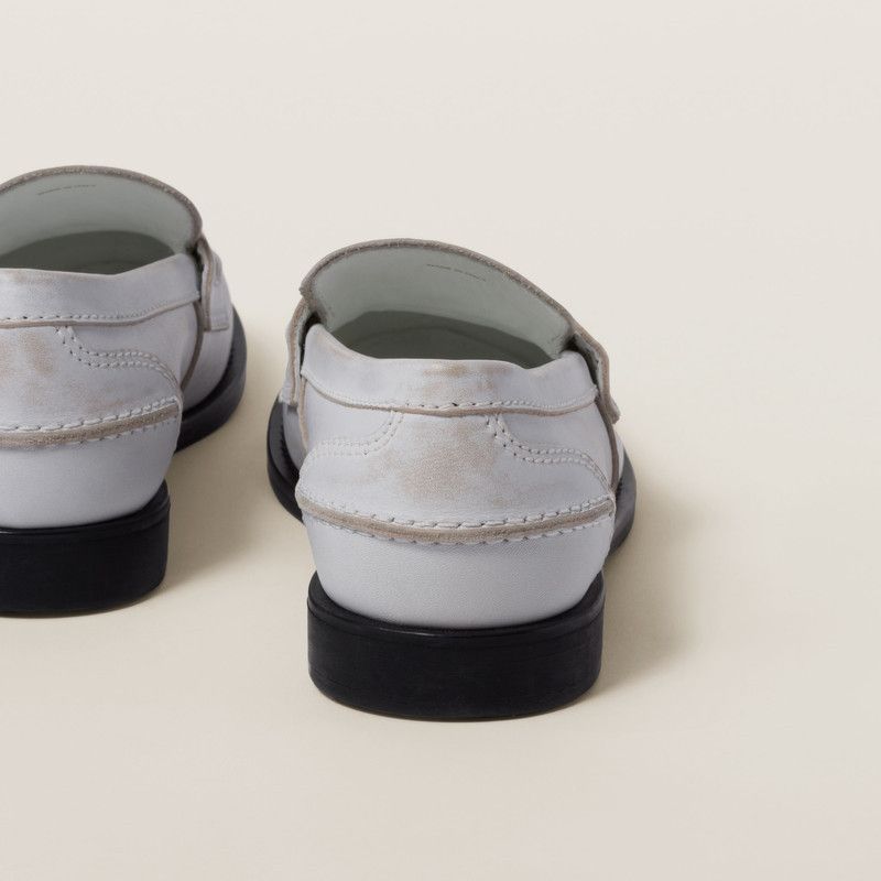 Miu Miu o1B3y1r0526 Vintage-Effect Leather Loafers in White Size US 7.5 / IT 37.5 - 3 Thumbnail