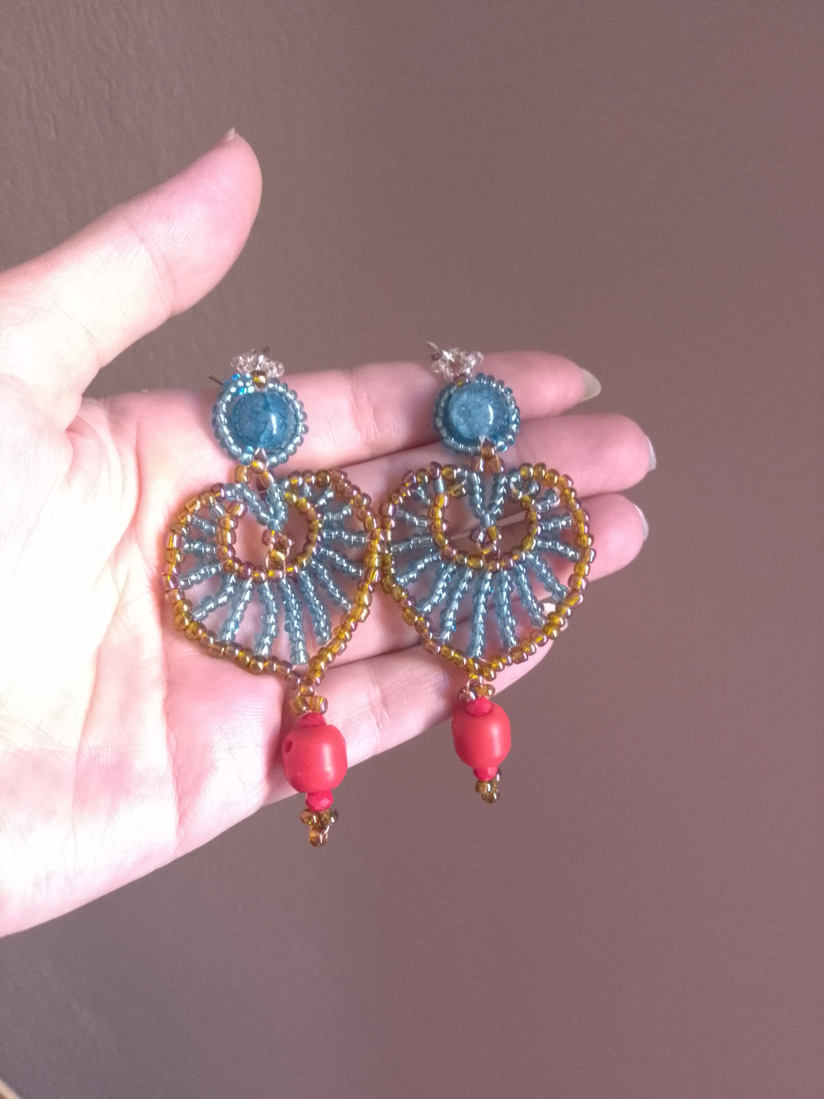 Handmade Earrings Coral Bamboo Apatite Gemstones Owl shape Size ONE SIZE - 5 Thumbnail