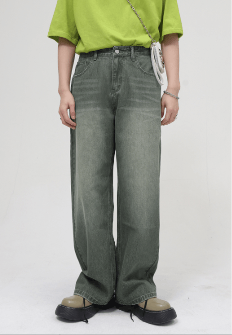 Japanese Brand × Jean Men's Loose Washed Mid-Length Green Jeans Size US 32 / EU 48 - 1 Thumbnail