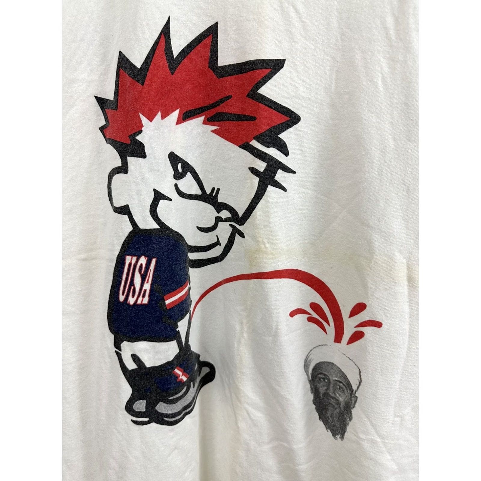 Gildan VTG Calvin Osama Bin Laden Sucks His Followers Swallow Team USA RARE T-Shirt XL Shirt Men White USA War terrorist Size US XL / EU 56 / 4 - 3 Thumbnail