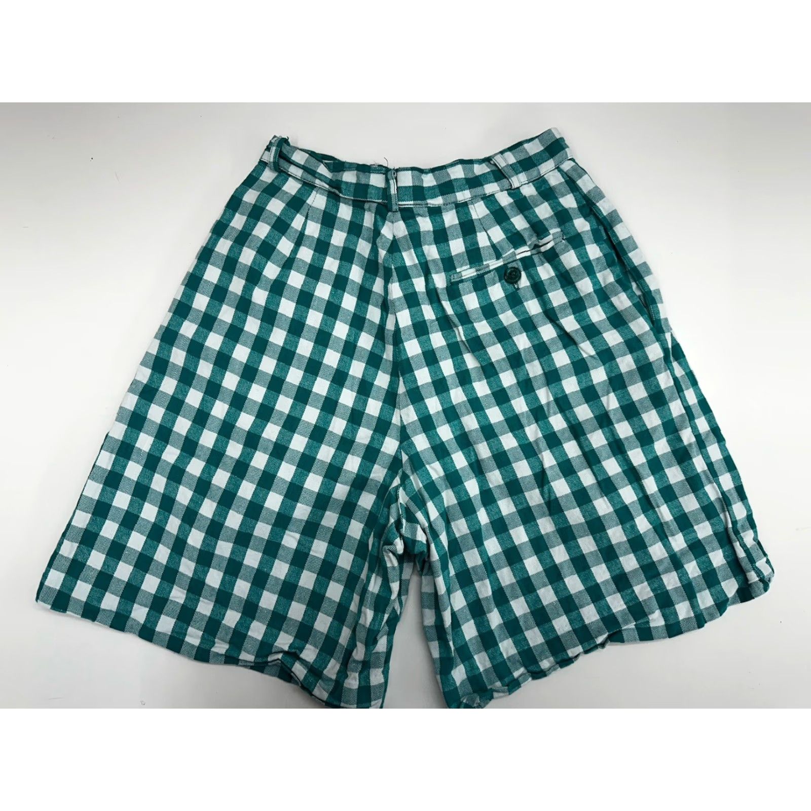 Vintage Rafaella Petites Womens Shorts High Waisted Checkered Teal White 6P Blue Cotton Casual Womens Shorts Size 28" / US 6 / IT 42 - 5 Thumbnail