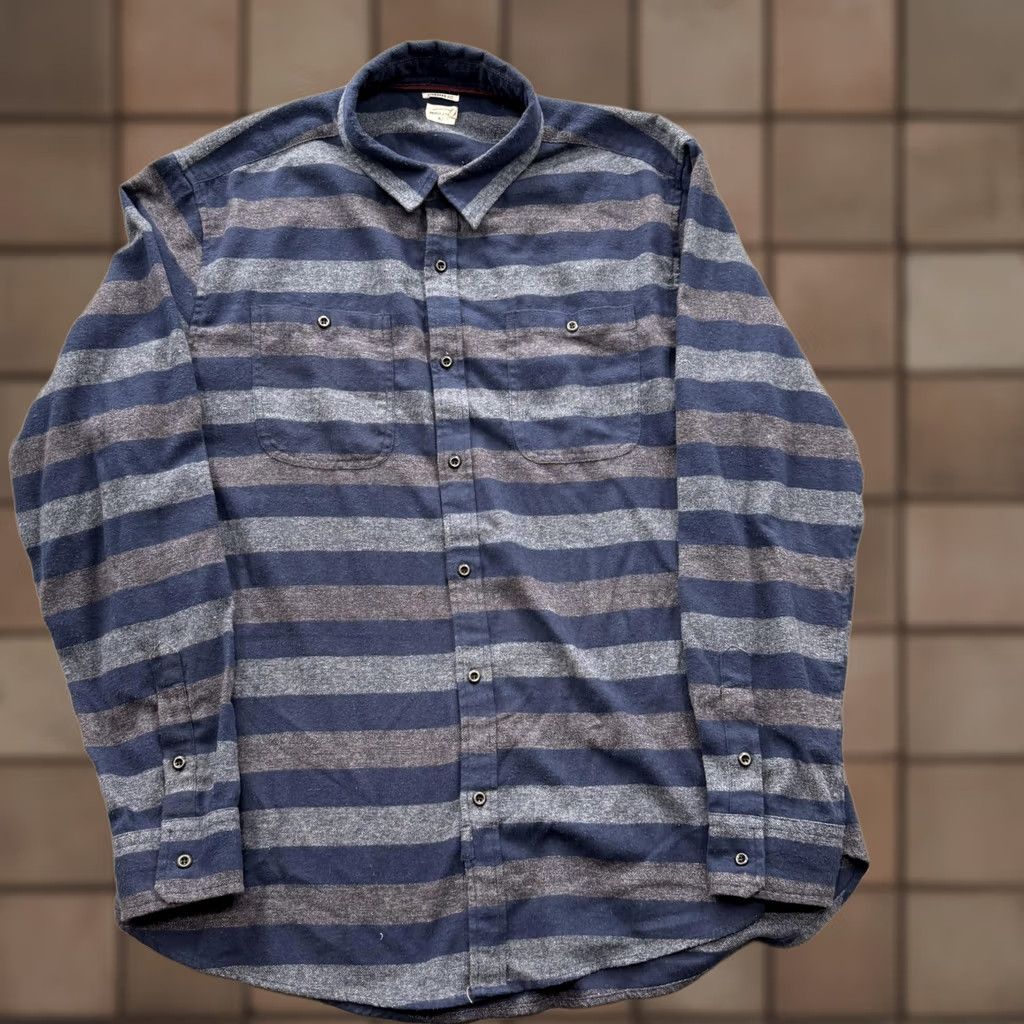 Vintage Bridge & Burn Shirt Mens 2XL Blue Striped Flannel Long Sleeve Button Up Casual Size US XXL / EU 58 / 5 - 1 Thumbnail