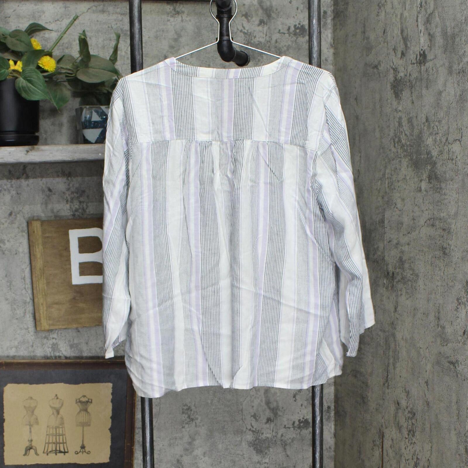 Splendid NWT Splendid Blouse Shirt 1753910 2XL White Purple Stripe Size XXL / US 16-18 / IT 52-54 - 2 Thumbnail