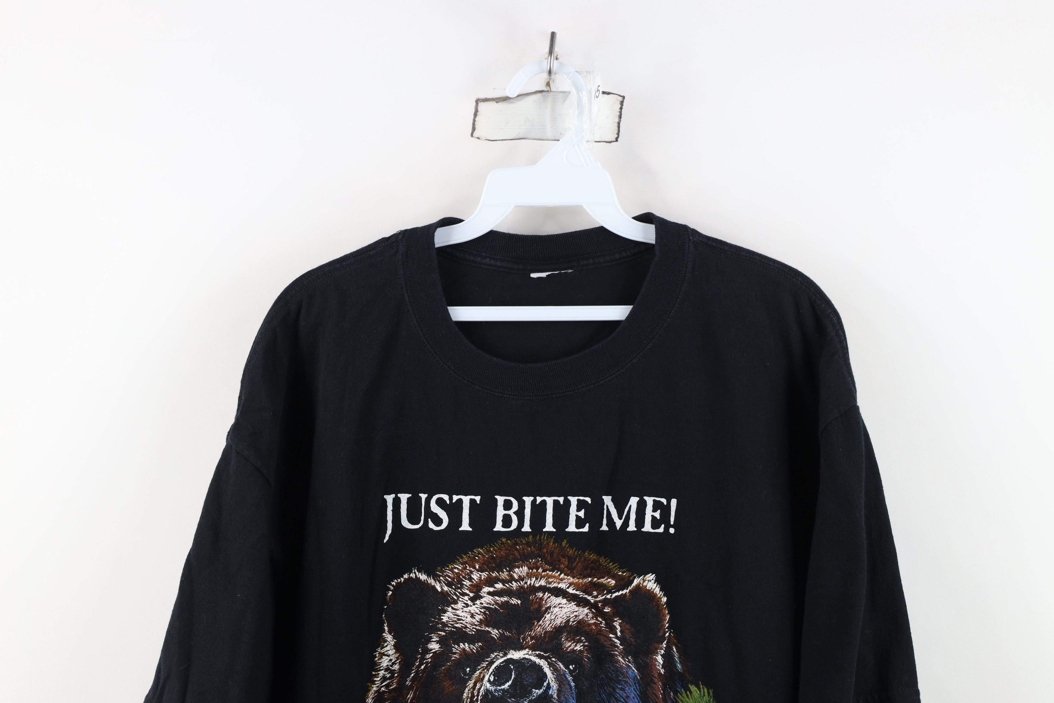 Vintage Vintage 90s Streetwear Bear Just Bite Me T-Shirt Black Size US XL / EU 56 / 4 - 2 Thumbnail