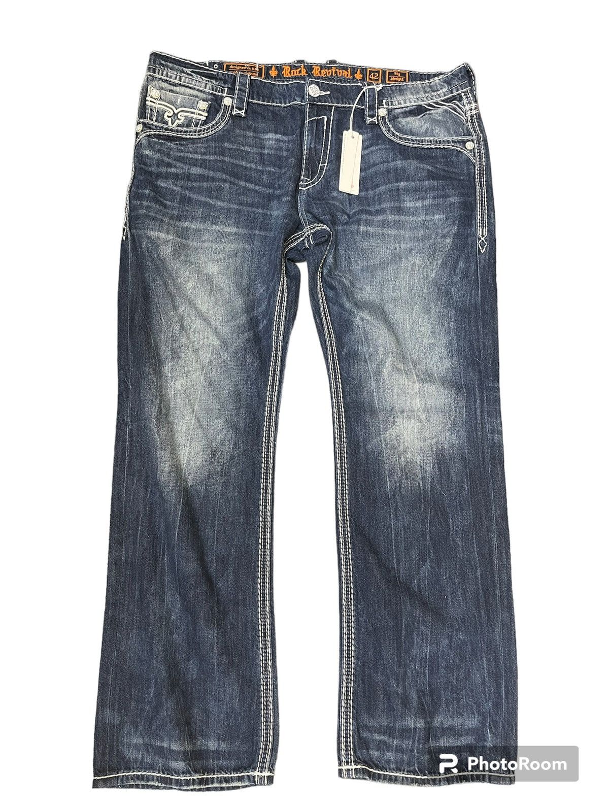 image of Rock Revival “R” Back Pocket Denim in Blue, Men's (Size 42)