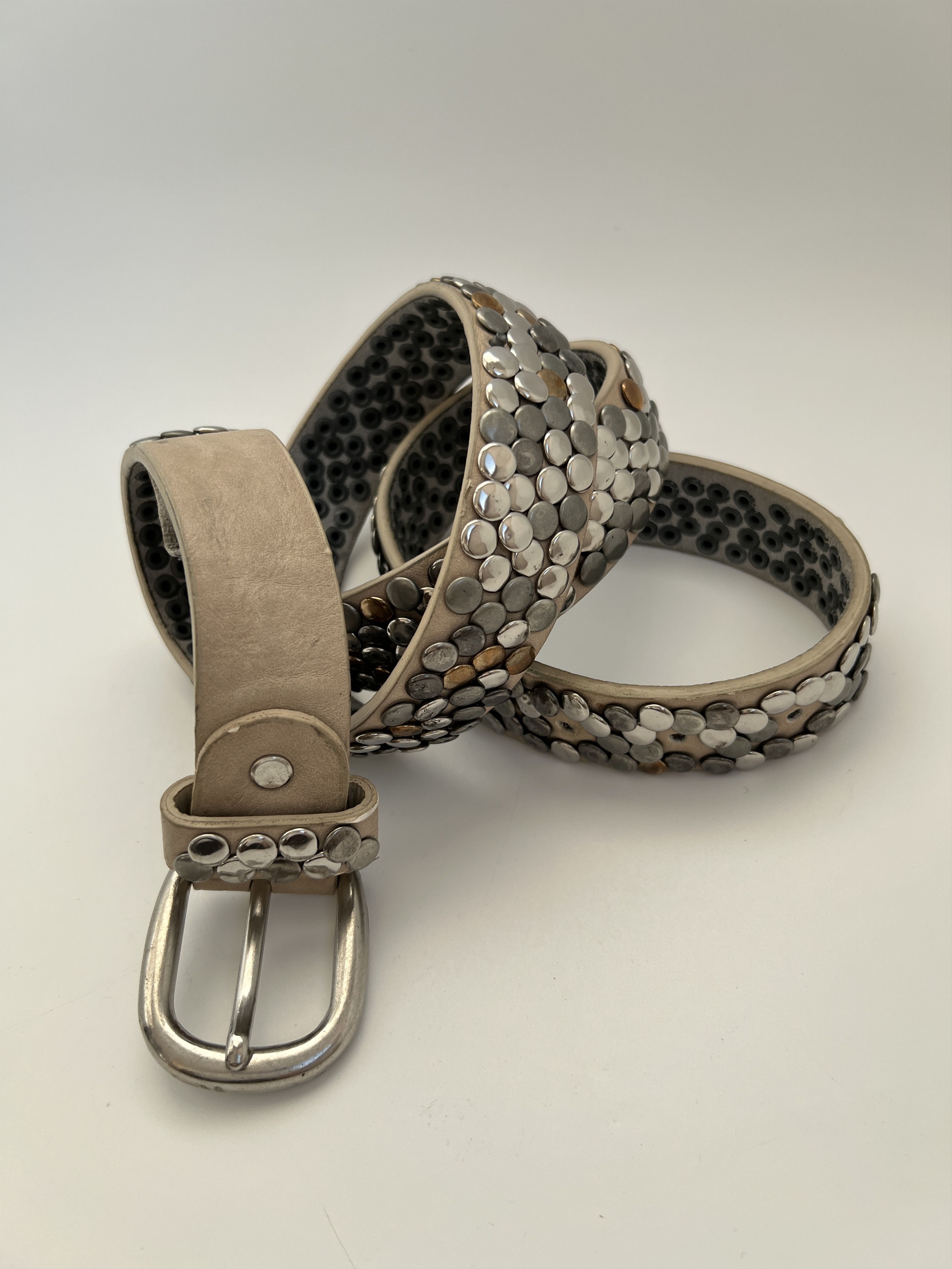 Vintage Rhinestones Belt BB Simon Style Beige Punk Size ONE SIZE - 4 Thumbnail