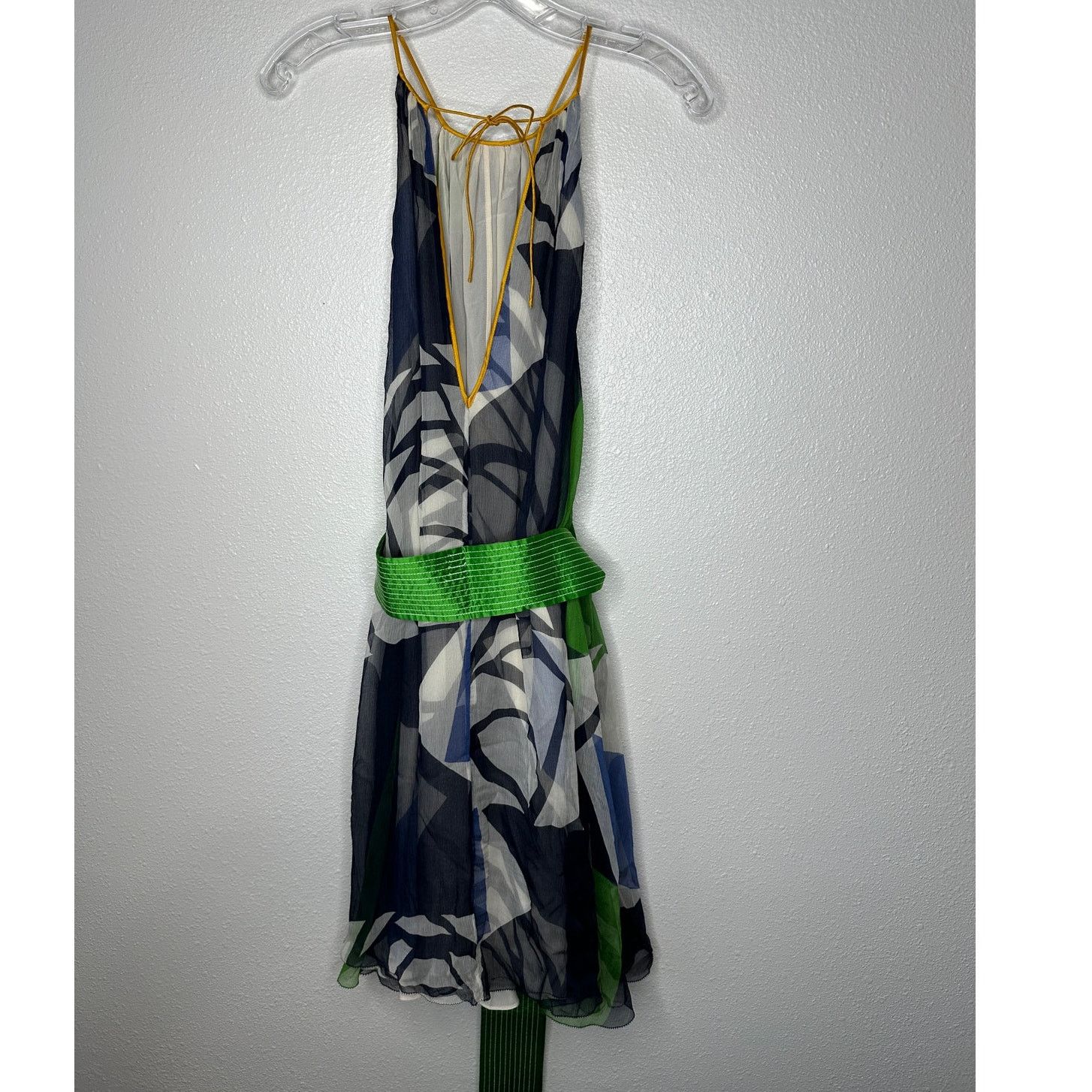 Other Catherine Malandrino Blue Green Cream Silk Tie Dress 6 Size M / US 6-8 / IT 42-44 - 6 Thumbnail