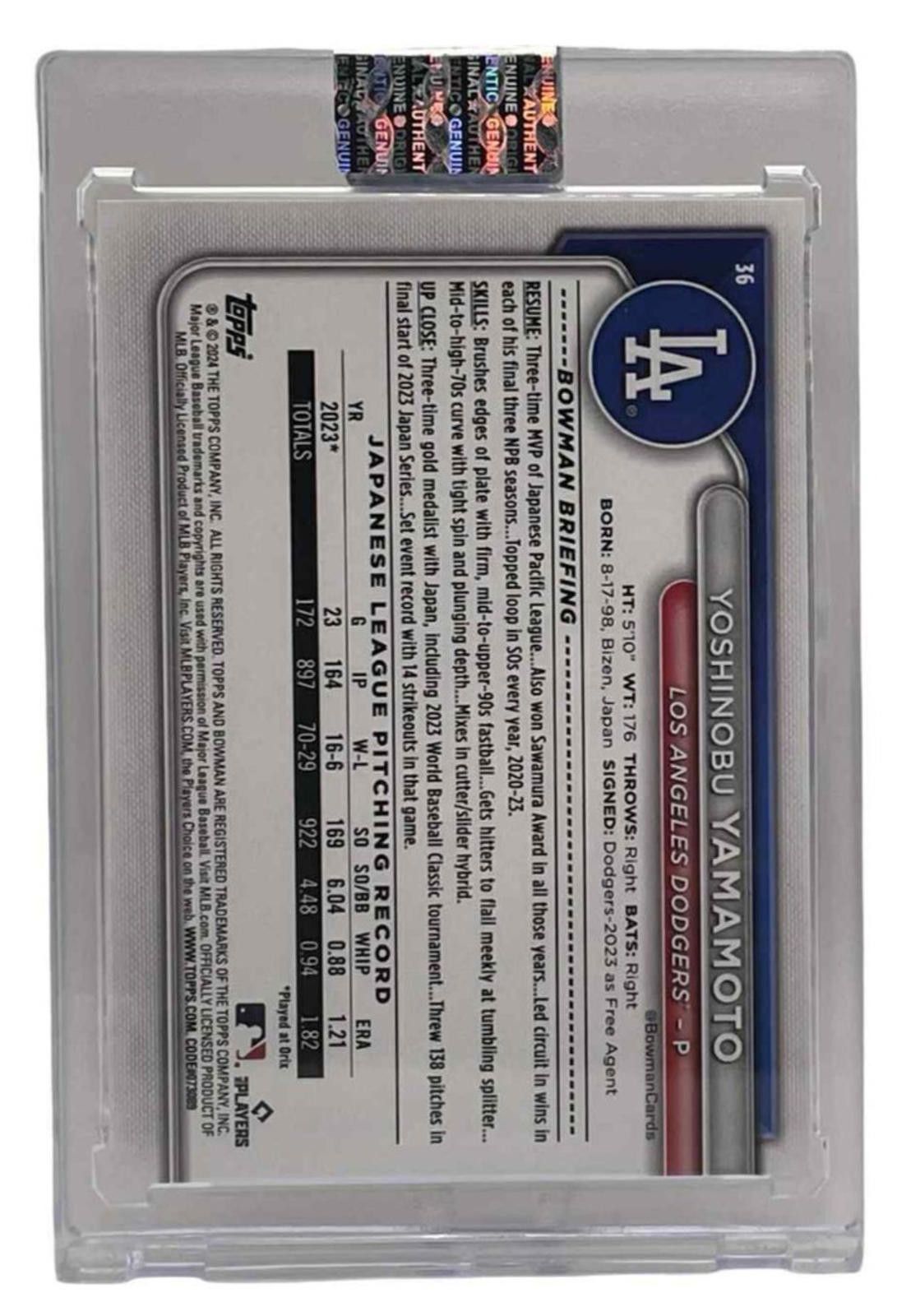 Other 2024 Bowman #36 Yoshinobu Yamamoto Dodgers Rookie Card (RC) Size ONE SIZE - 3 Thumbnail