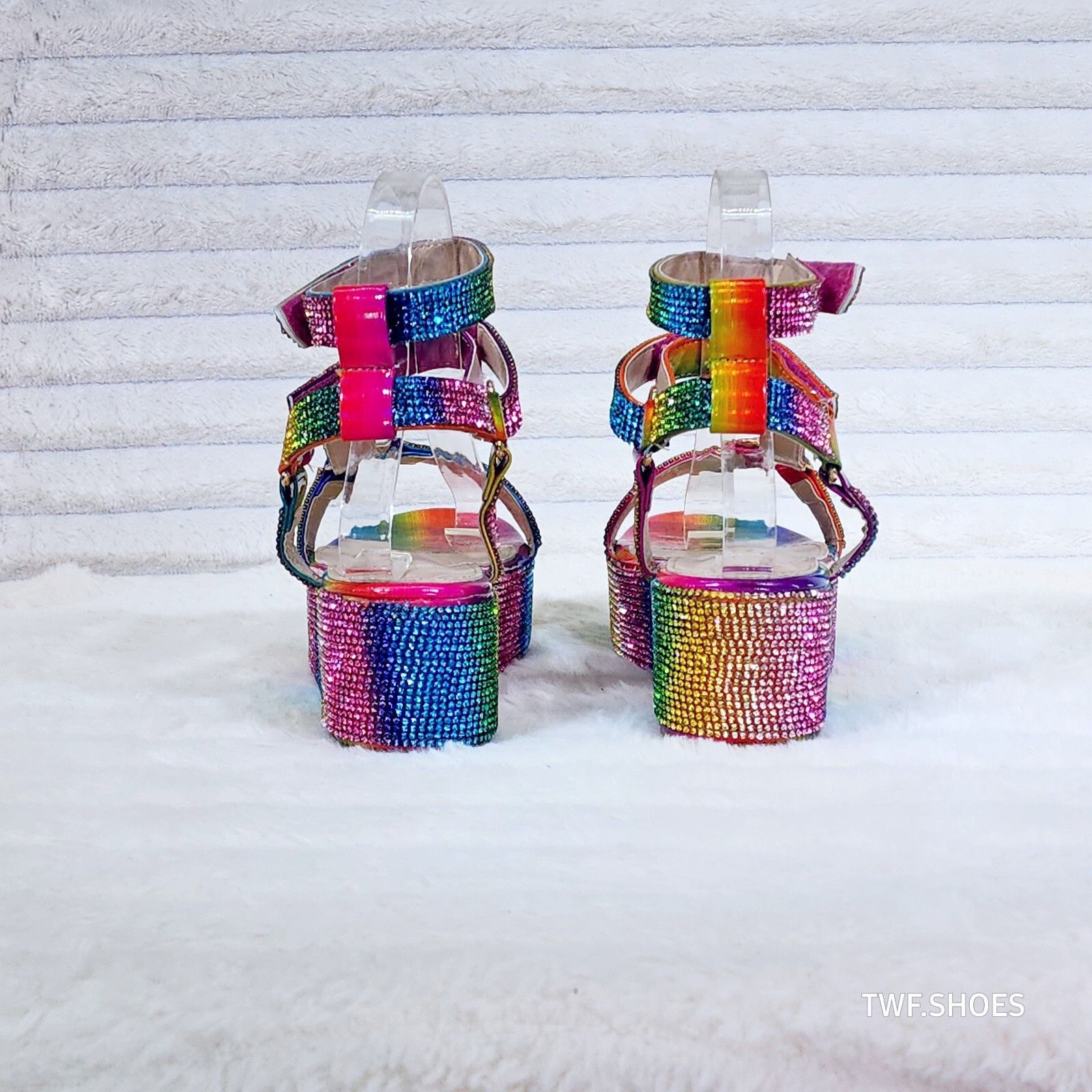 Other Pazzle 2" Platform Harness Strap Sparkling Rainbow Rhineston Size US 7 / IT 37 - 3 Thumbnail