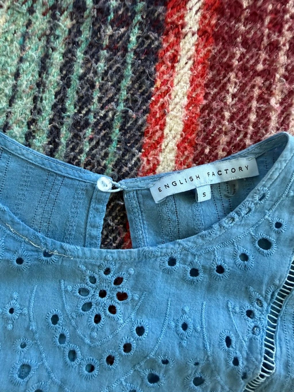 English Factory Women's ENGLISH FACTORY Blue Over-dyed Eyelet Mini Dress S Size S / US 4 / IT 40 - 6 Thumbnail