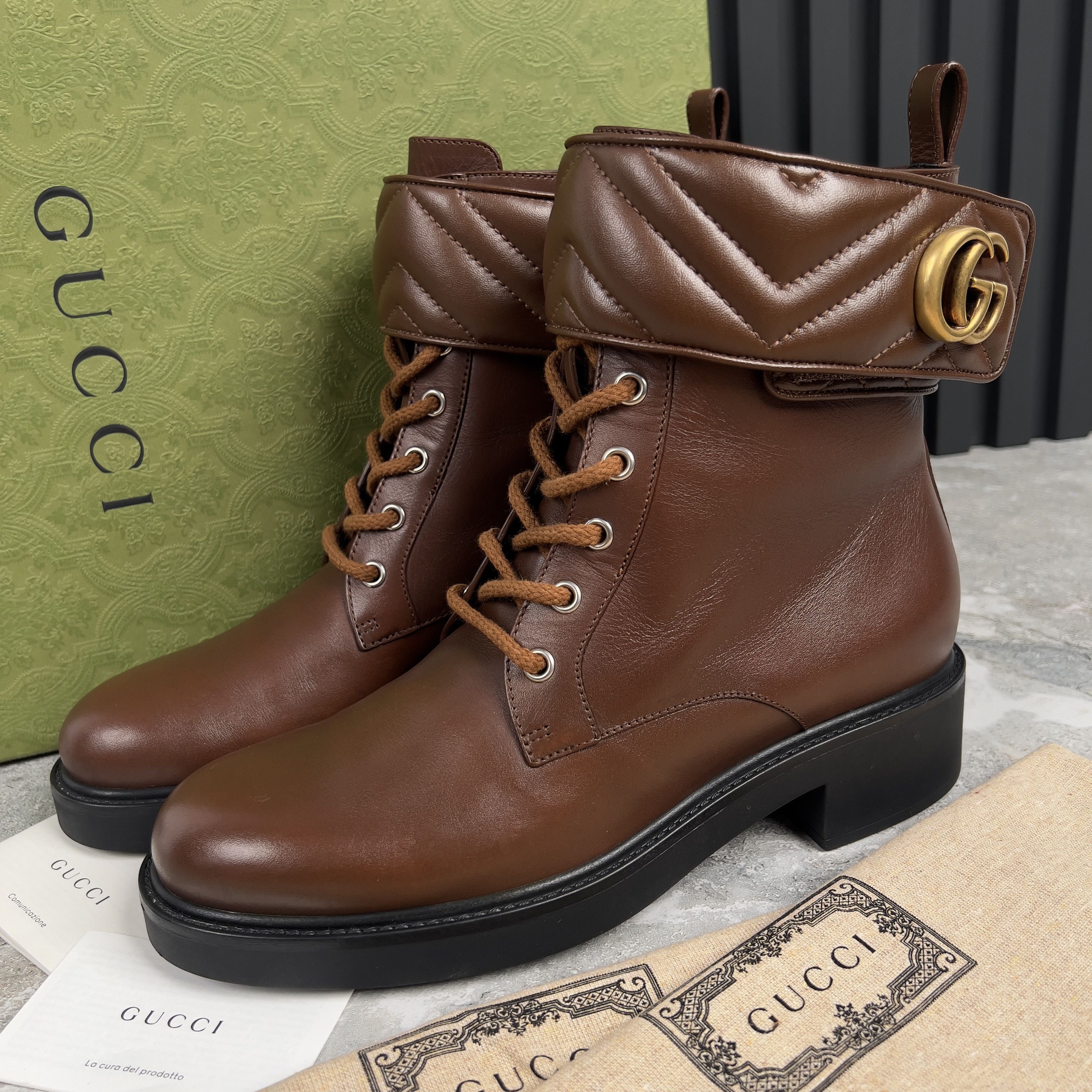 Gucci Gucci GG Marmont Boots Booties Lace Up Leather Size US 9 / IT 39 - 1 Thumbnail