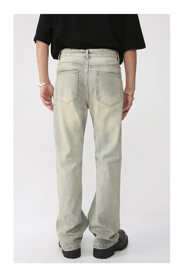 VIBE Retro mud yellow distressed white flared straight trousers Size US 30 / EU 46 - 4 Thumbnail