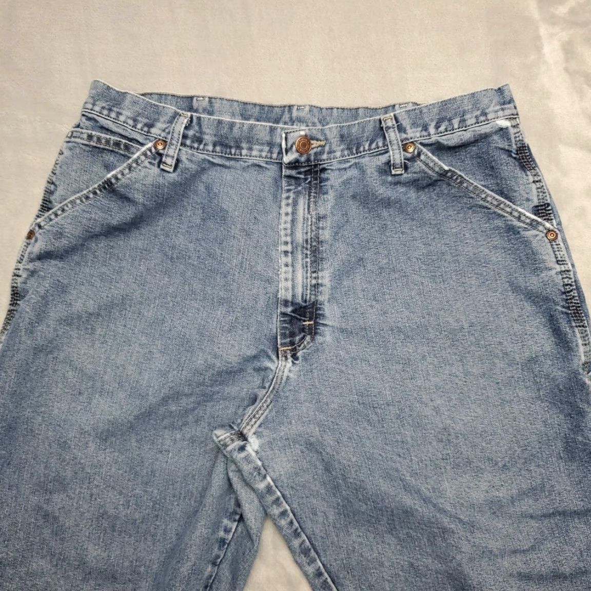 Wrangler Wrangler Jeans Mens 36x34 Faded Blue Denim Relaxed Cotton Carpenter Cargo Pants Jeans Mens 36 Blue Denim Carpenter Cargo Pants Wrangler Size US 36 / EU 52 - 4 Thumbnail