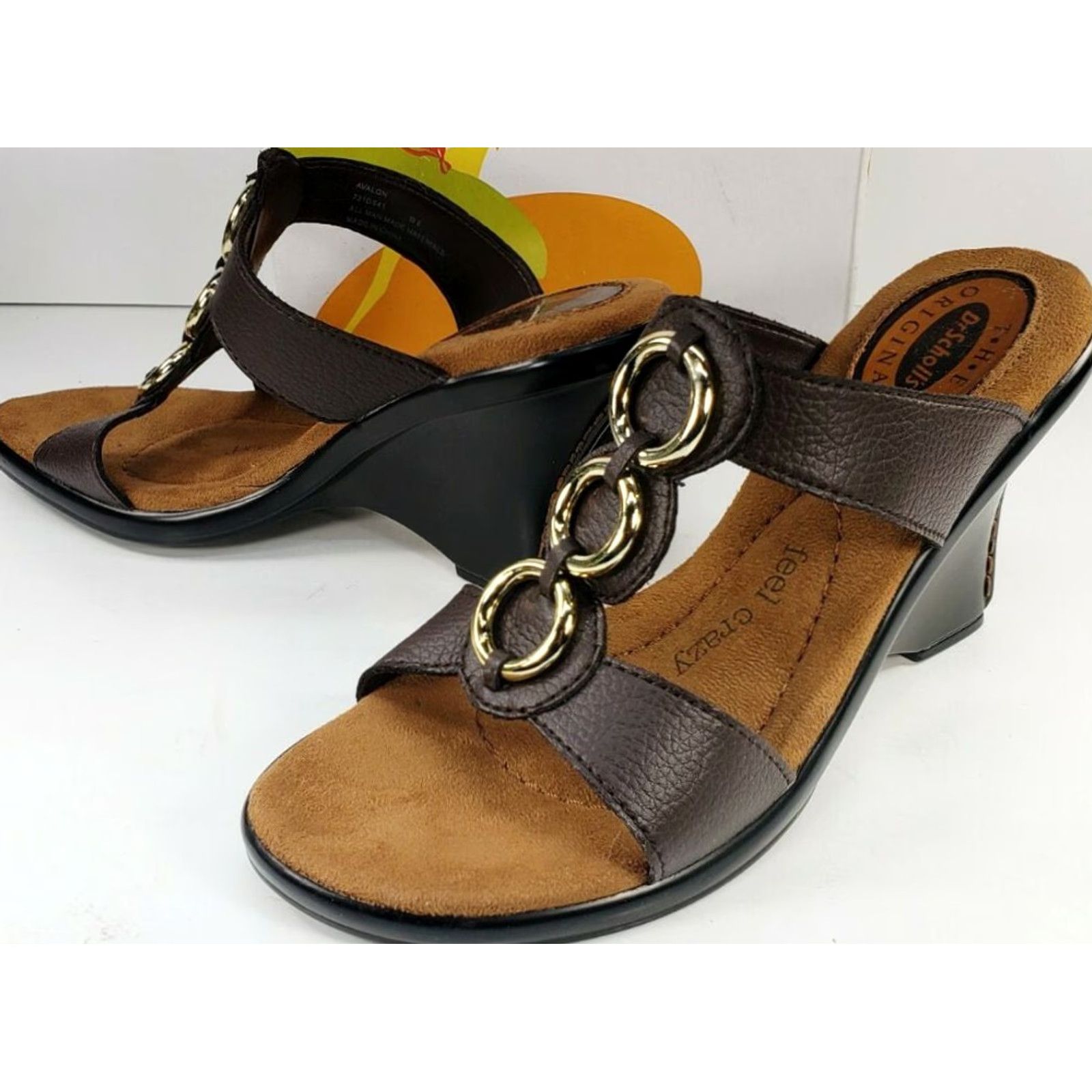 Vintage VINTAGE: No Dr Scholl's Avalon Women's 9.5M Wedge Brown Gold Strappy Slide Sandal NIB Women Casual Comfort Summer Spring Fall 9.5M Size US 10 / IT 40 - 2 Thumbnail