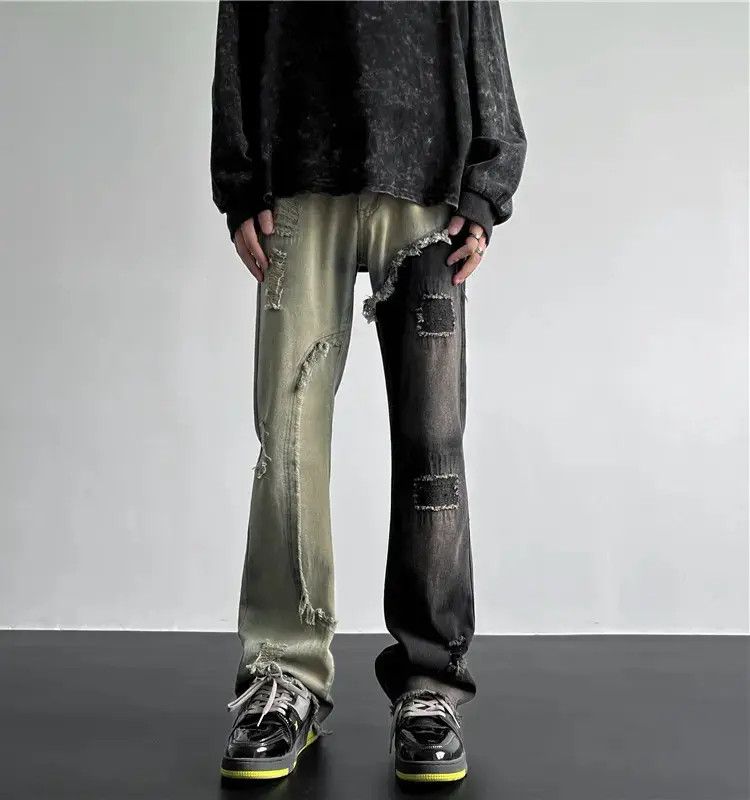 Japanese Brand Straight and distressed contrasting color slim fit jeans Size US 30 / EU 46 - 1 Thumbnail