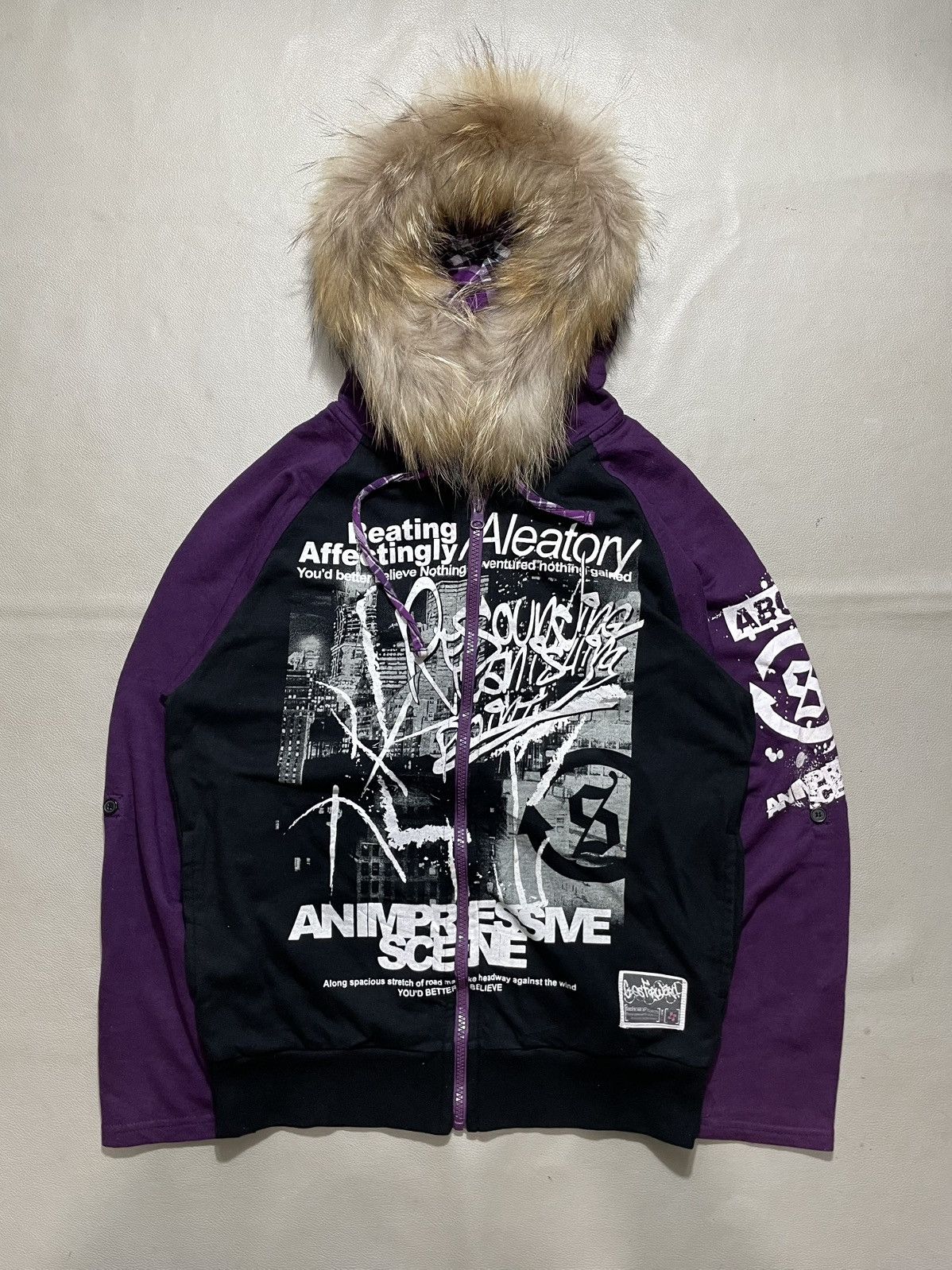 Beauty Beast BOXY ZIP SMILEY FACE X DIG DEEP FUR HOODIE GOTHIC LGB