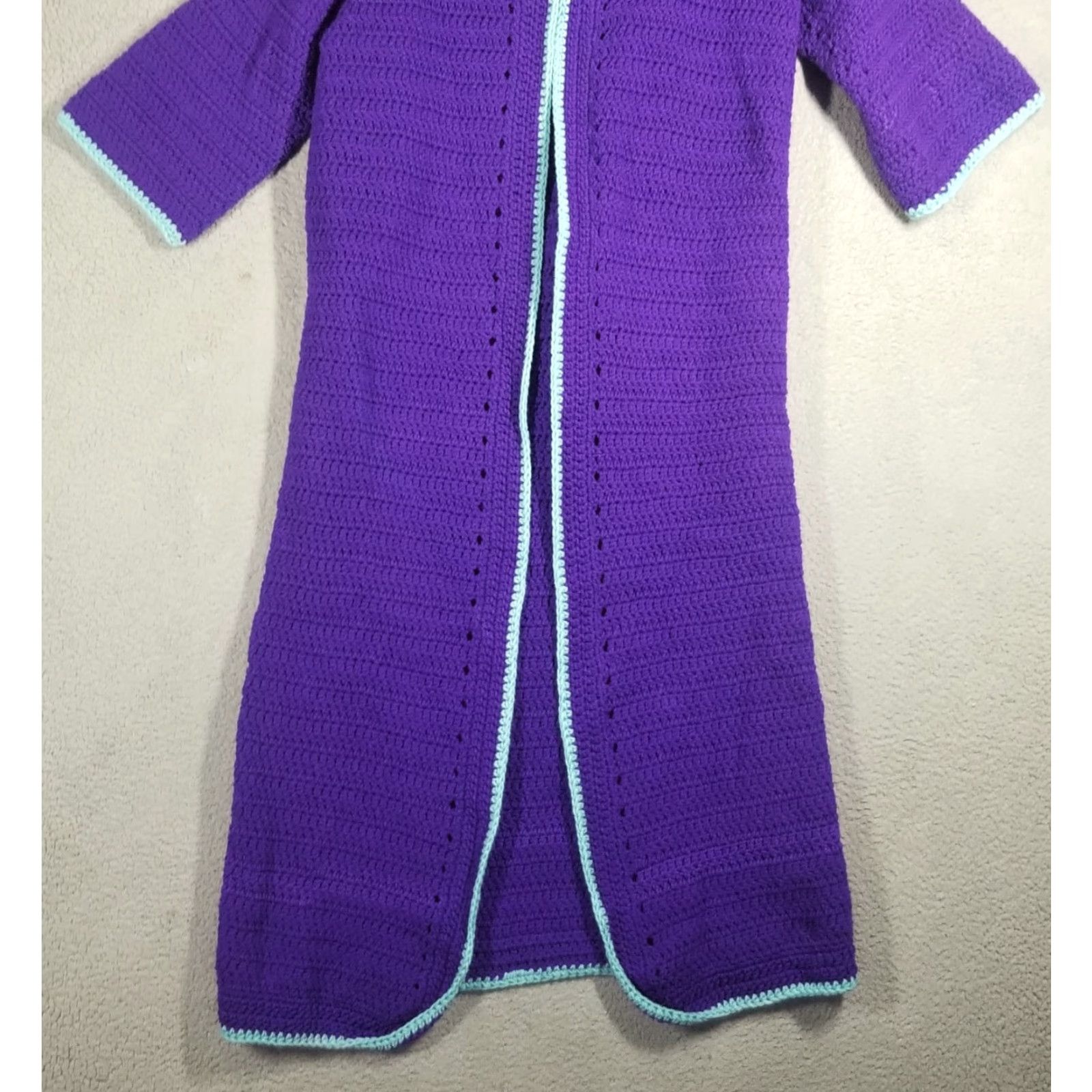 Vintage Vintage Handmade Crochet Duster Cardigan Robe Hat Woman 2XL Purple Teal 90s Bohemian Gothic Retro Hipster Rock Punk Shirt? Size XXL / US 16-18 / IT 52-54 - 3 Thumbnail