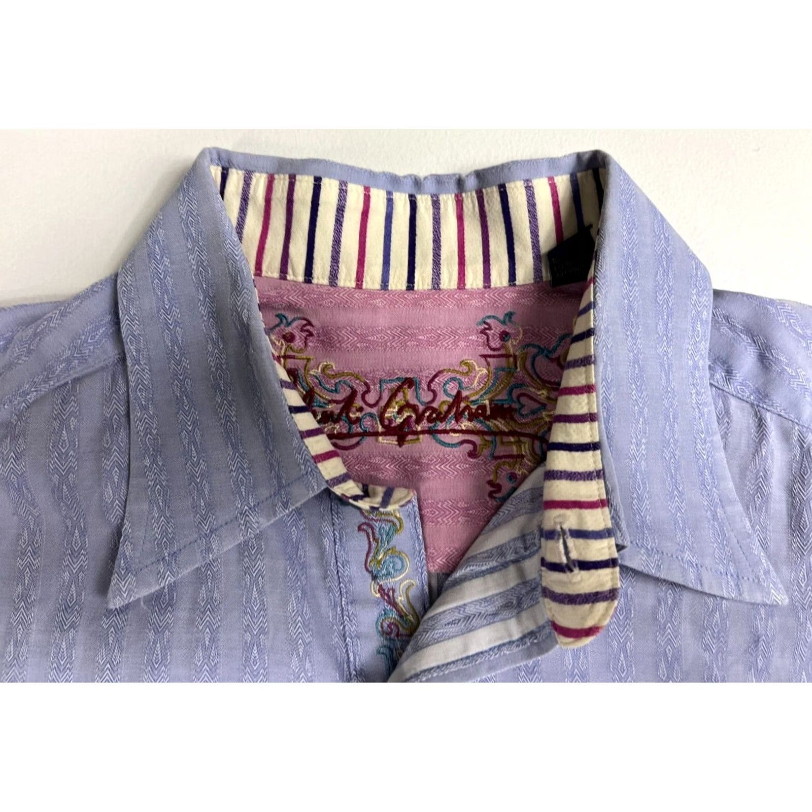 Robert Graham Robert Graham Button-Up Shirt Mens Striped Size M Violet 100% Cotton Woven Long Sleeve, Collared, Regular Fit, XS? Size US M / EU 48-50 / 2 - 4 Thumbnail