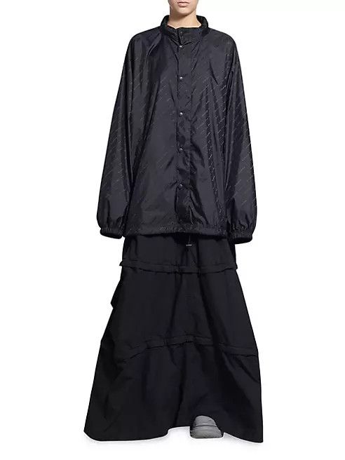 Balenciaga o1s1wg111024 Dup / Allover Logo Rain Jacket in Black Size M / US 6-8 / IT 42-44 - 2 Thumbnail