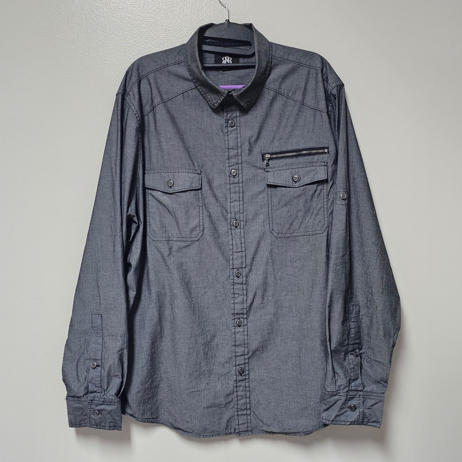 Rock & Republic Rock & Republic Men's Long Sleeve Gray Button Up Zipper XL Size US XL / EU 56 / 4 - 1 Thumbnail