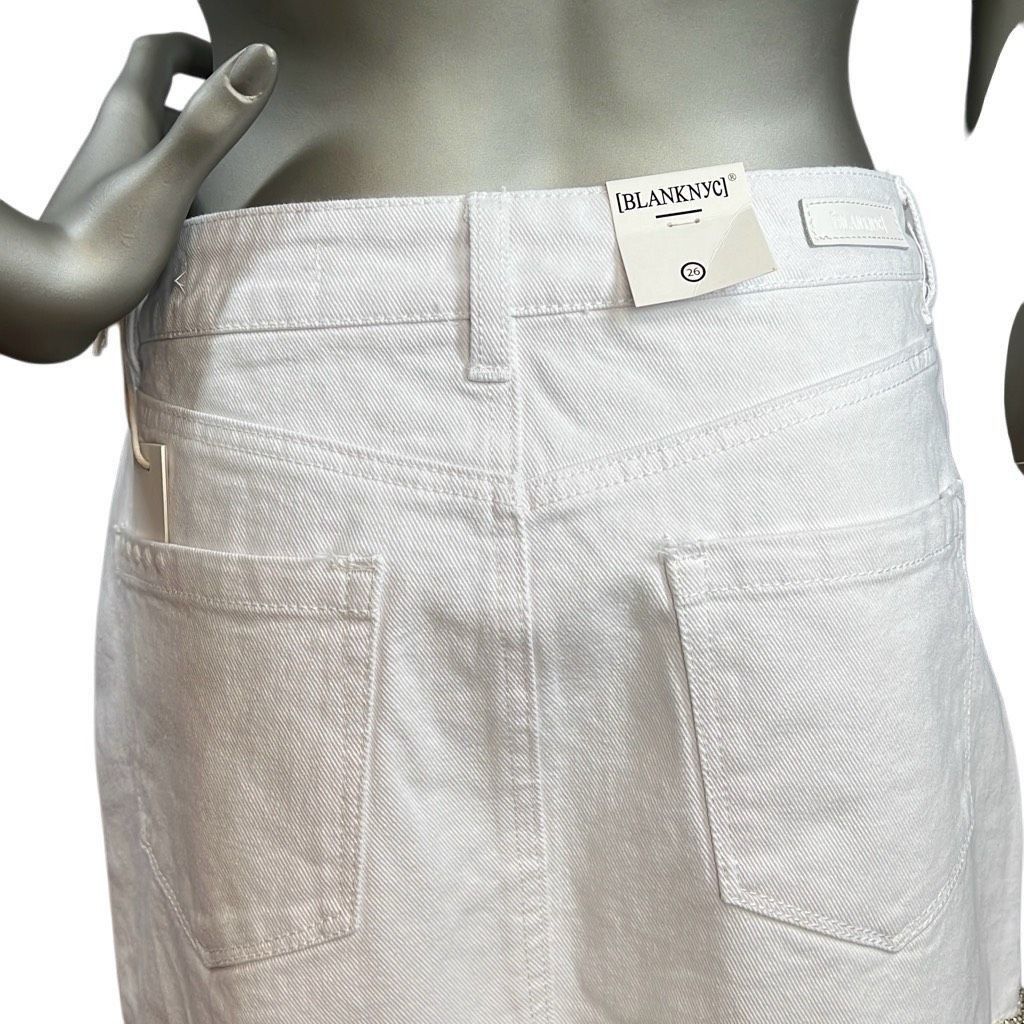 BLANKNYC Blank NYC Rhinestones Fringe Mini White Denim Skirt NWT 26 Size 26" / US 2 / IT 38 - 16 Thumbnail