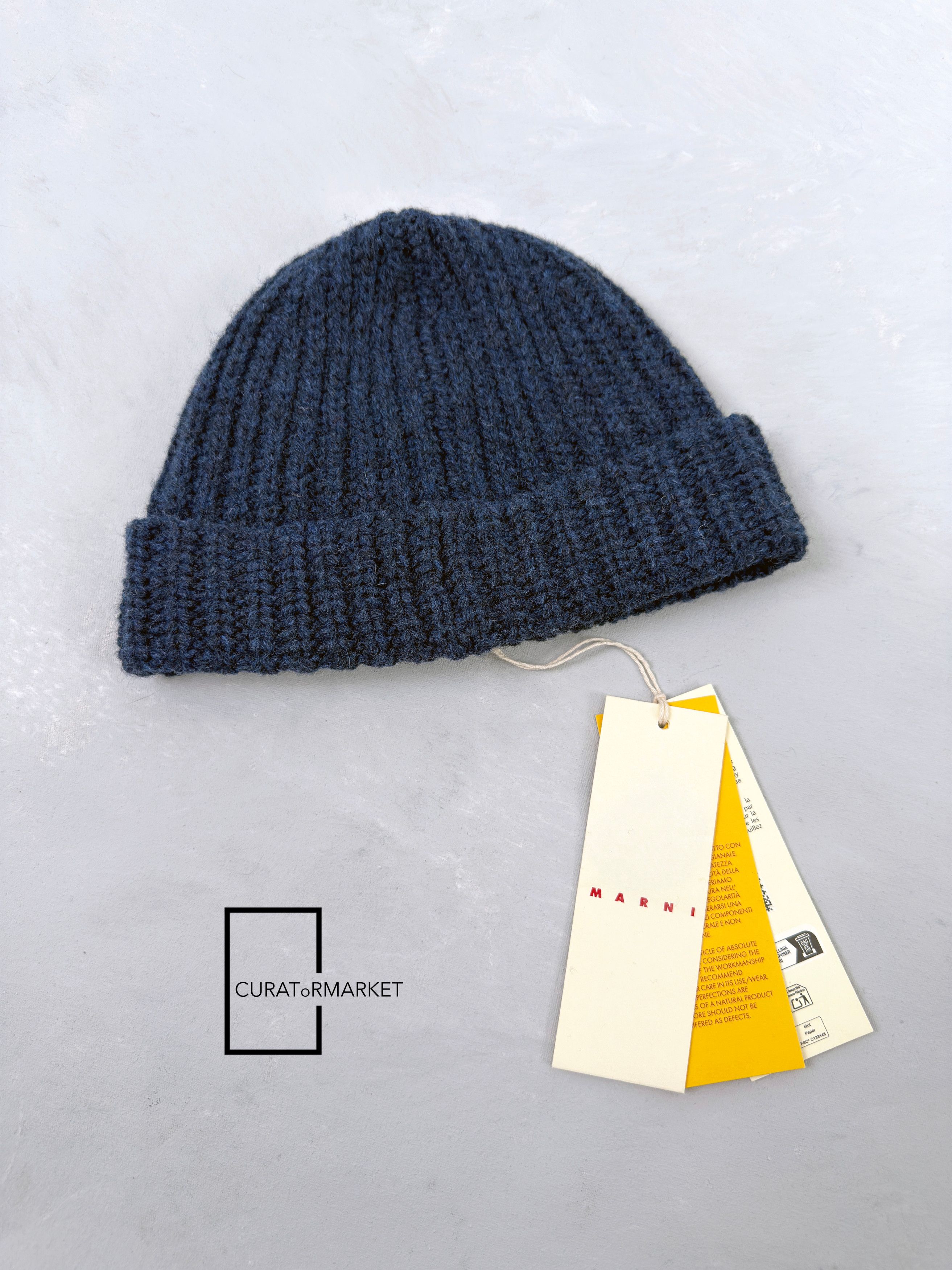 Marni M Distressed Embroidered Fisherman Shetland Wool Beanie FW25 Size ONE SIZE - 3 Thumbnail