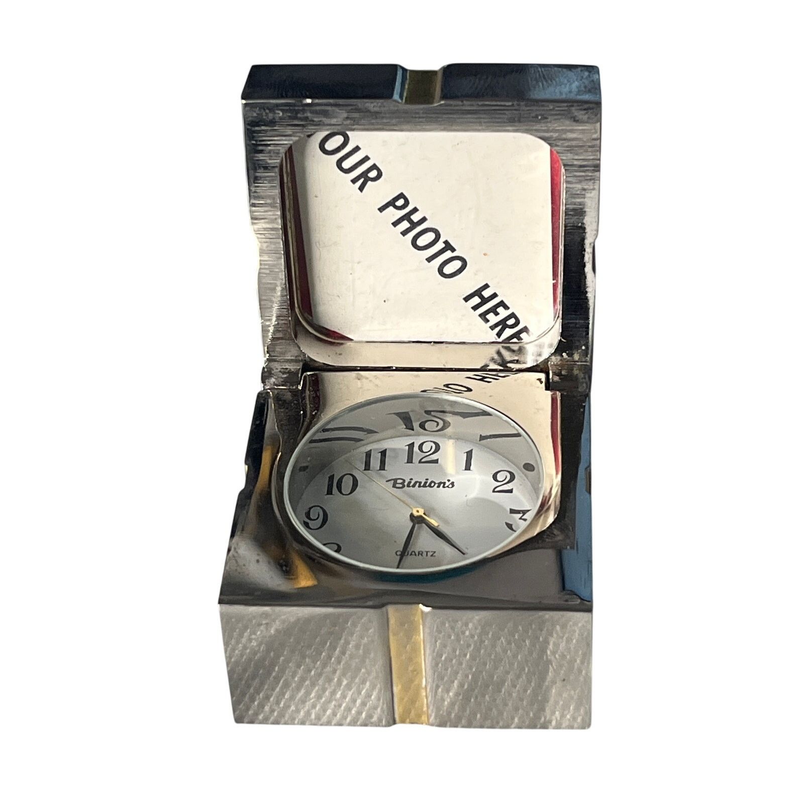 Vintage Binion Silver Toned Quartz Table Clock Gift box gold bow Size ONE SIZE - 2 Thumbnail