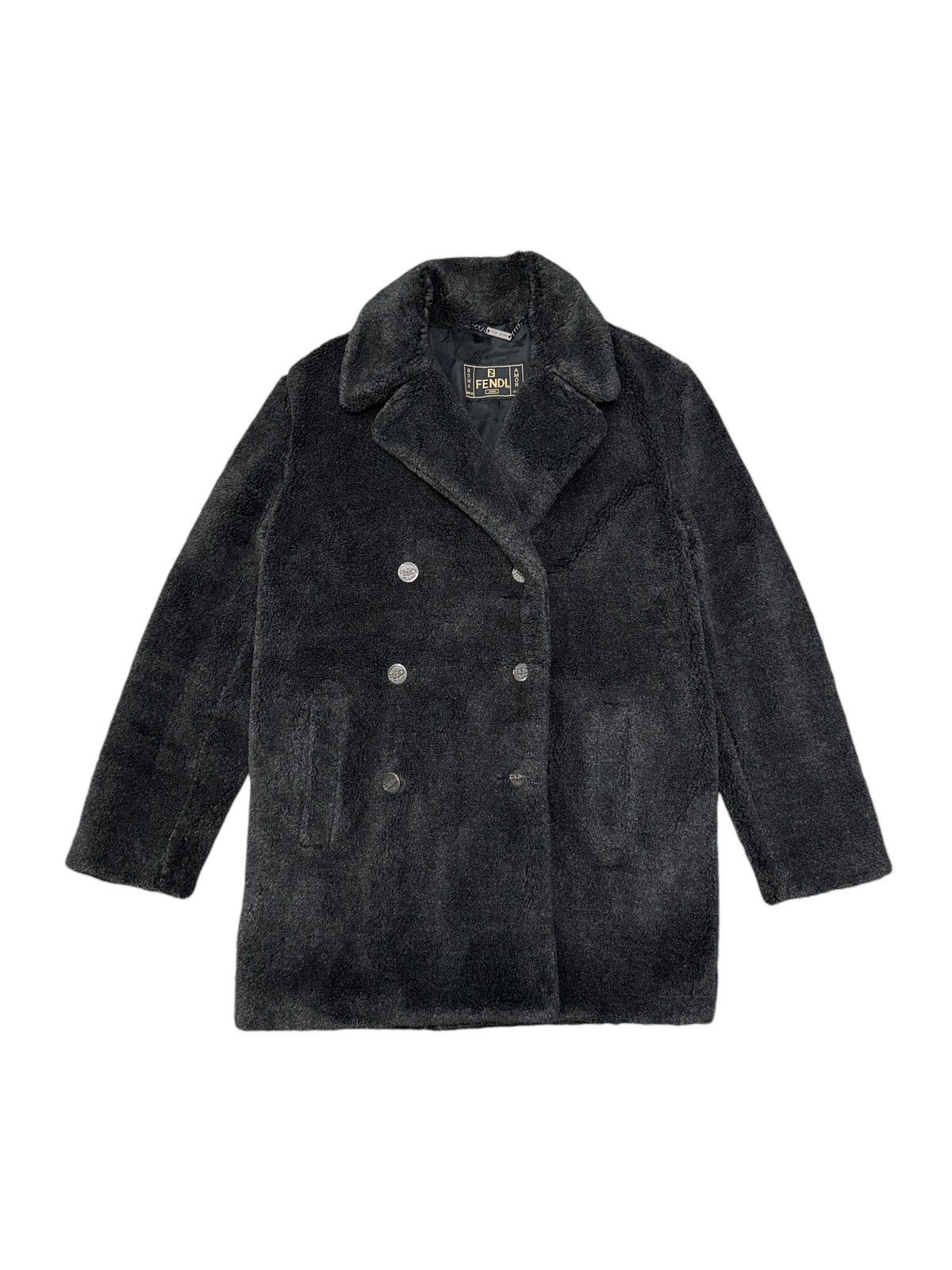 VINTAGE FENDI ROMA ITALY SHEARLING DOUBLE BREASTED JACKET