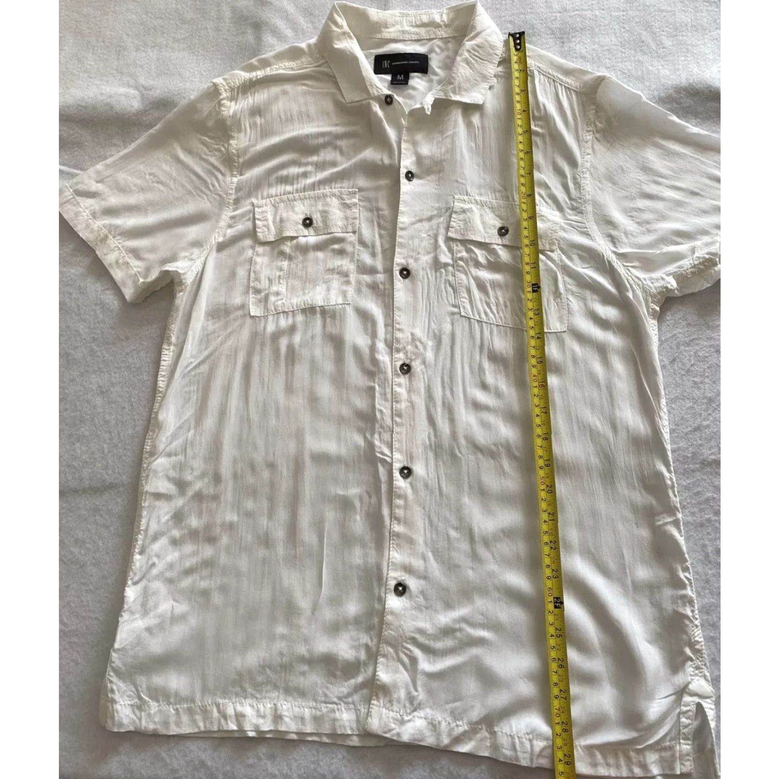 Incu INC Dress Shirt White Size M Solid Short Sleeve Button-Down Slim Fit Mens Regular Collar Shirt Size 40R - 6 Thumbnail