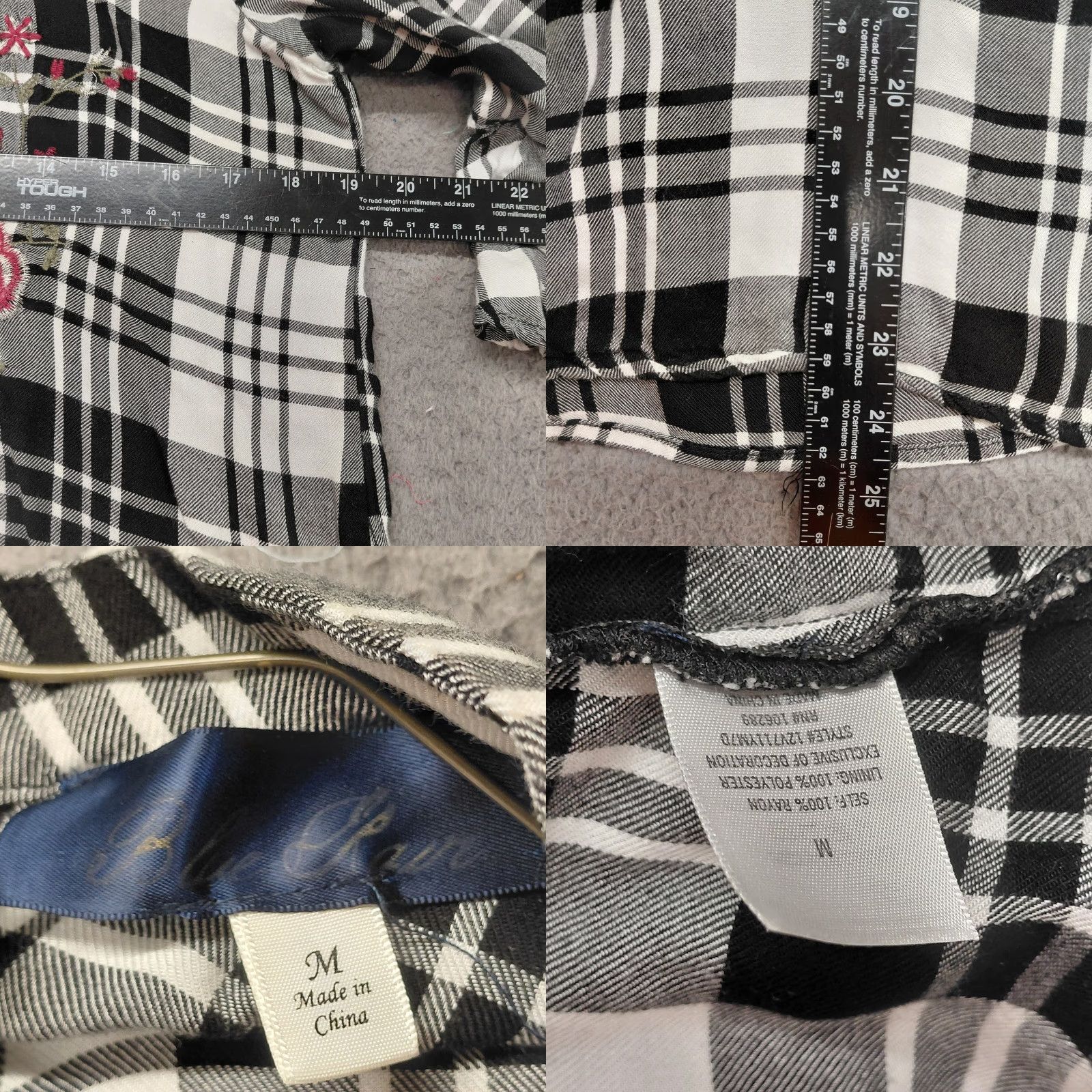 Vintage Blue Rair Embroided Rose Shirt Medium Black White Flannel 3/4 Sleeve Button-Up Plaid Rose Womens Size M / US 6-8 / IT 42-44 - 8 Thumbnail