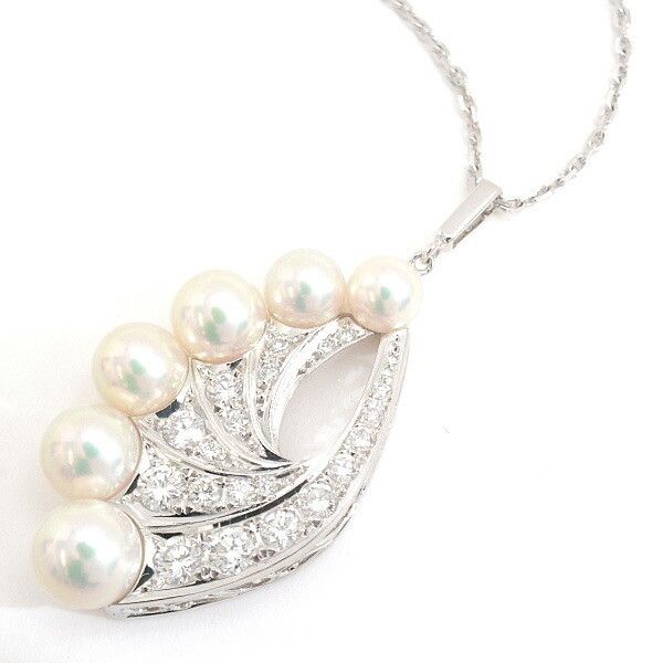 Mikimoto Mikimoto Mikimoto K14 White Gold Feather Motif Pearl Diamond Necklace Metal Necklace DUTY FREE for USA Size ONE SIZE - 1 Thumbnail