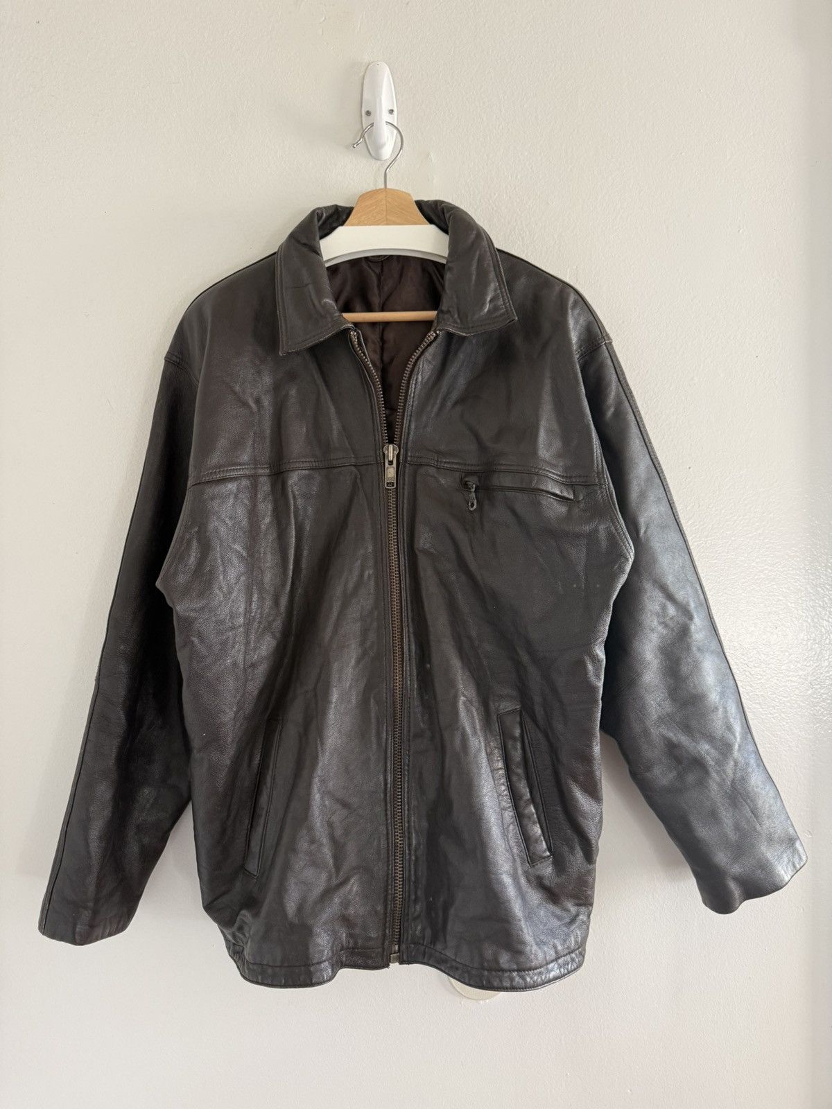 Vintage Vintage Leather Aged Zip Filled Lined Blouson Jacket Brown Size US L / EU 52-54 / 3 - 2 Thumbnail