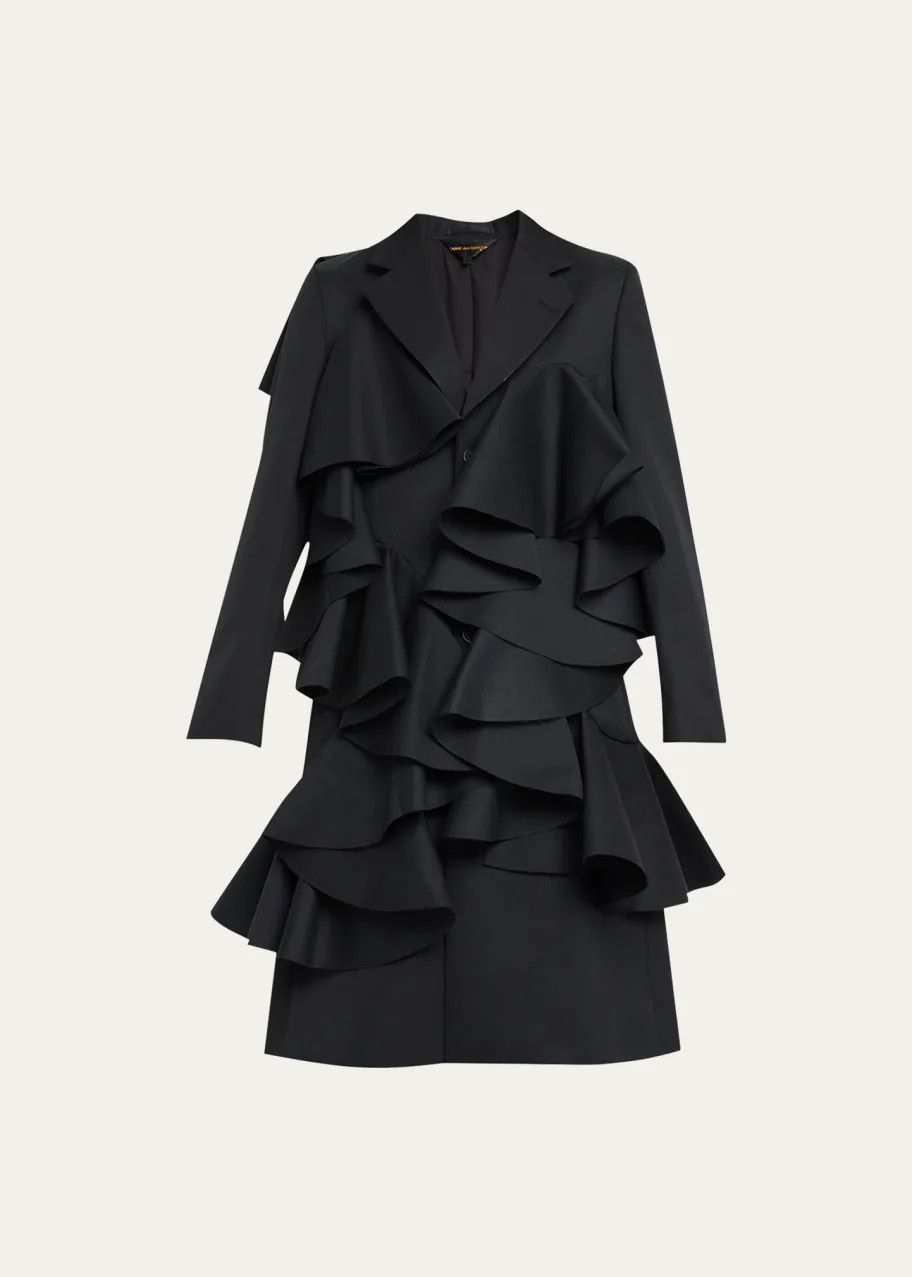 Comme des Garcons o1mle0824 Tiered Ruffle Coat in Black Size L / US 10 / IT 46 - 1 Preview