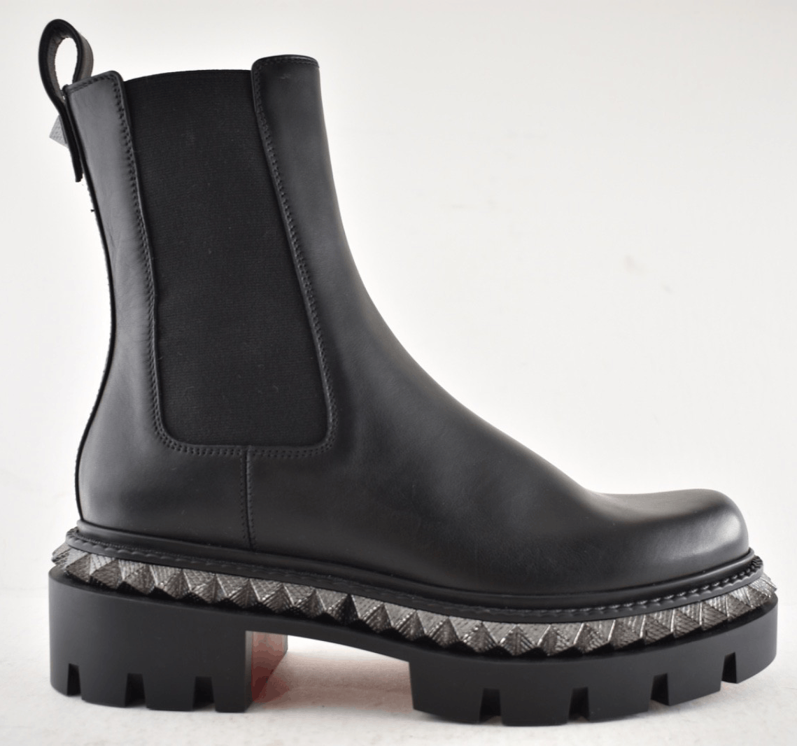 Christian Louboutin St Emilia Pyraclou Flat Black Calf Chelsea Lug Ankle Boot 37 Size US 7 / IT 37 - 2 Thumbnail
