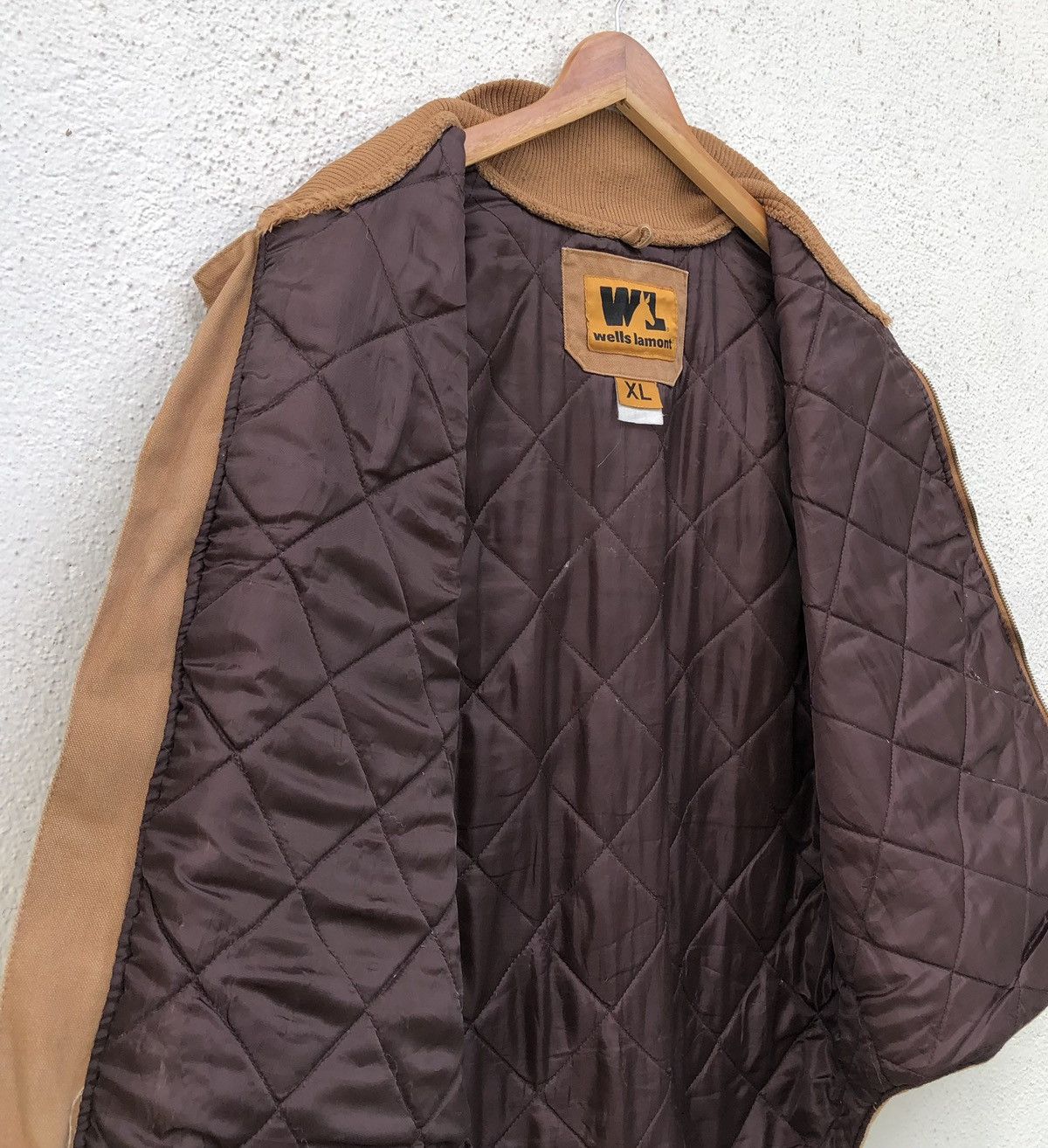 Japanese Brand Wells Lamont Mens Brown Canvas Vest Quilted Lined Full Zip Size US XL / EU 56 / 4 - 4 Thumbnail