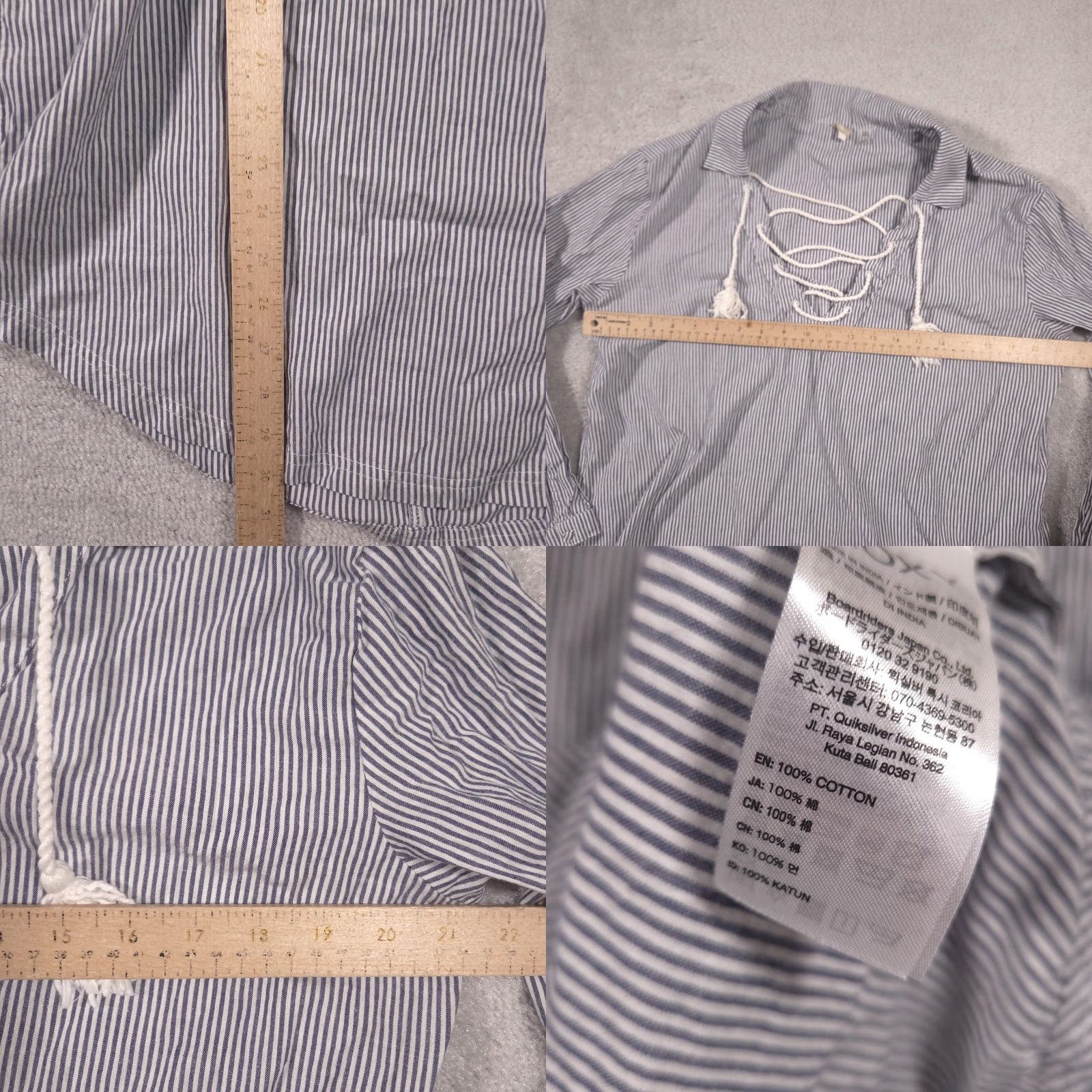 Vintage Roxy Blouse Womens S Blue Stripe Collared Lace Up Tunic Top Cotton Beach Shirt Size S / US 4 / IT 40 - 8 Thumbnail