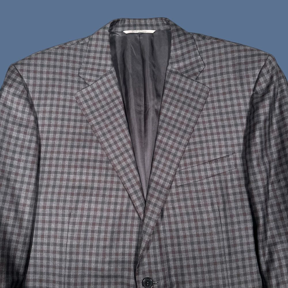Canali 1934 Blazer Men Wool Check Gray Burgundy 46R EU56 Two-Button Notch Lapel 2-Piece Regular Jacket Blazer Vintage N/A Mens