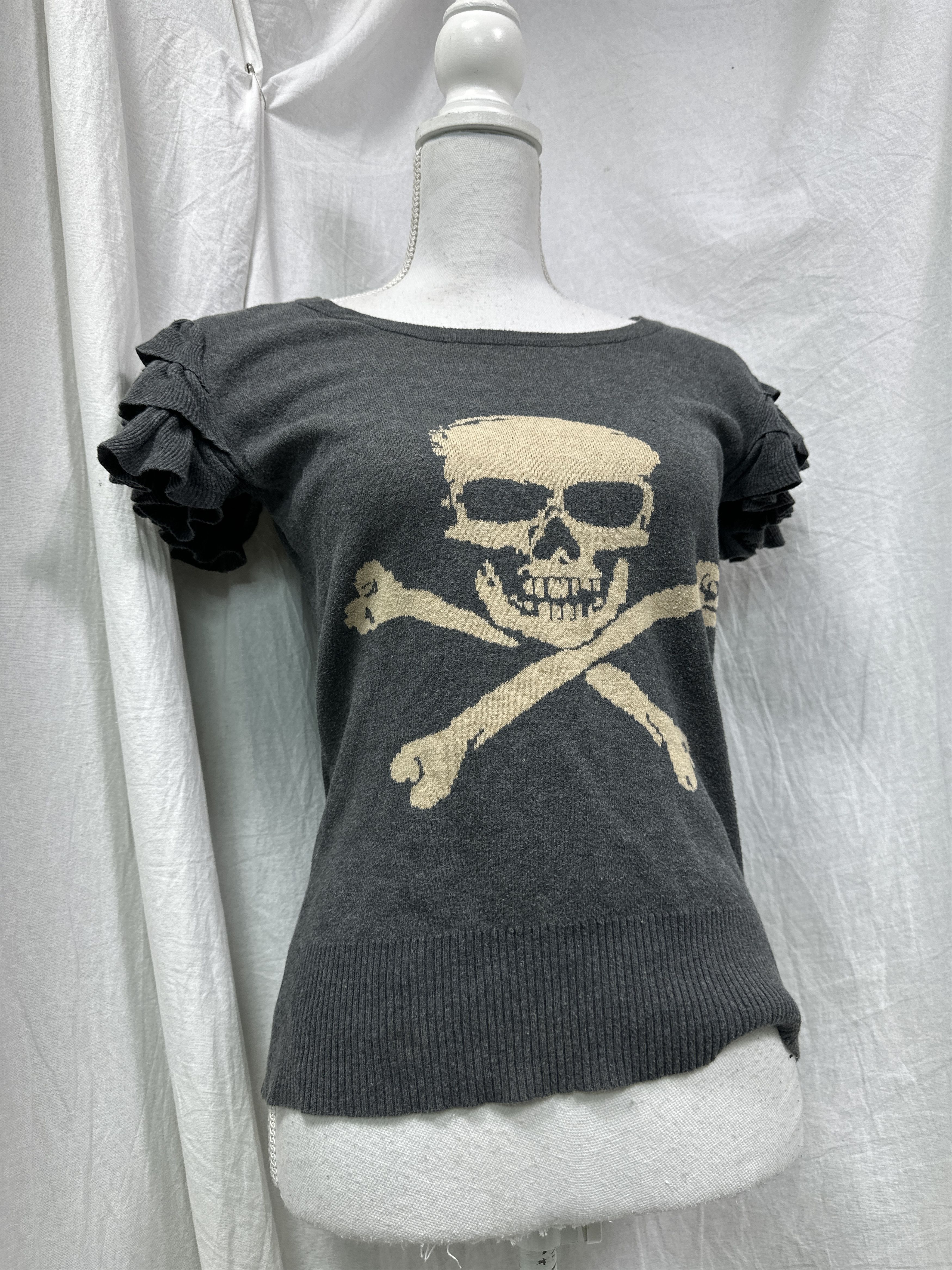 Vintage Vintage Grunge Opium Skull Printed Ruffles Top Y2K Size M / US 6-8 / IT 42-44 - 1 Thumbnail