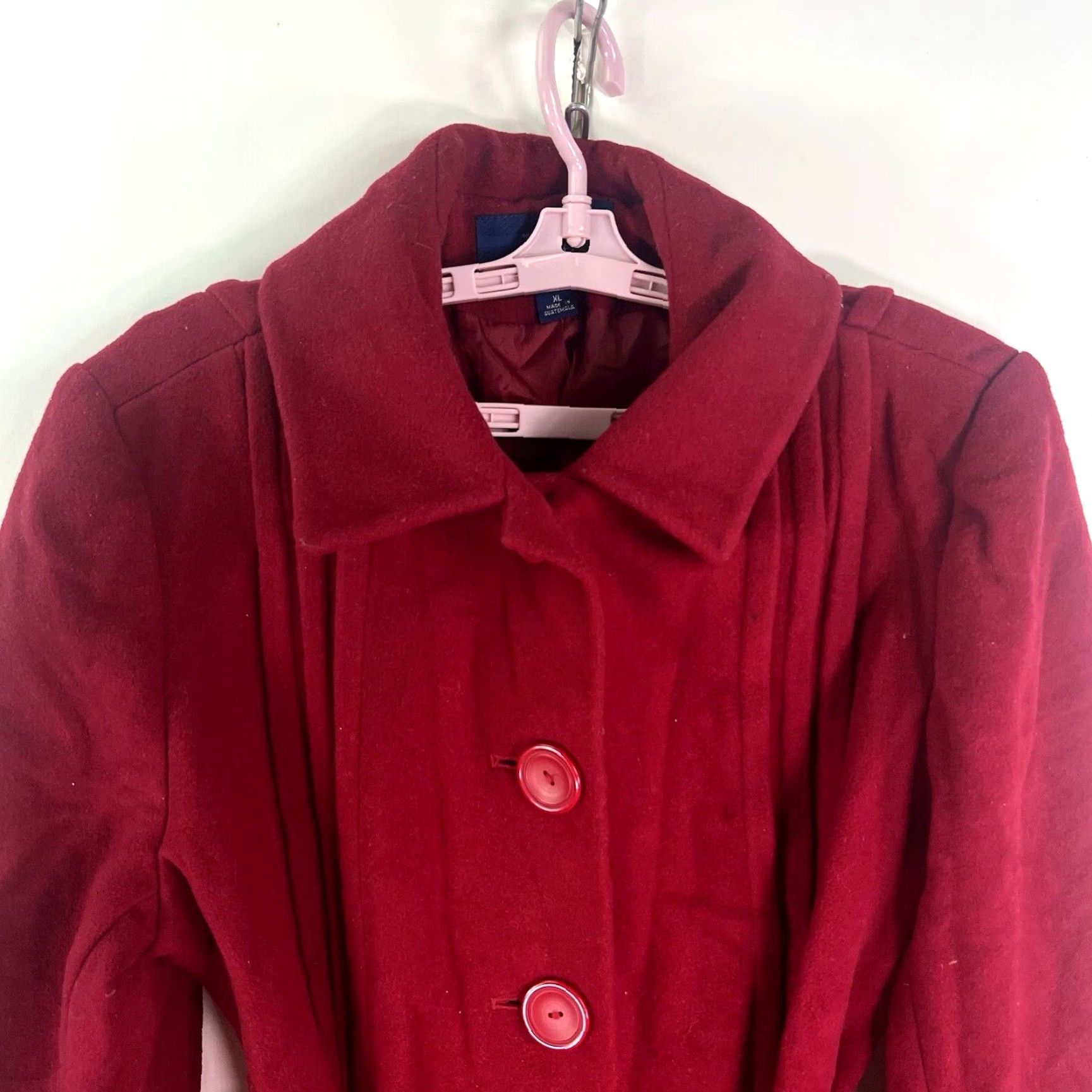 Mackintosh VINTAGE Mackintosh Wool Blend Overcoat Womens XL Long Red Fall Winter 90s Classic Leather Accents Size XL / US 12-14 / IT 48-50 - 4 Thumbnail