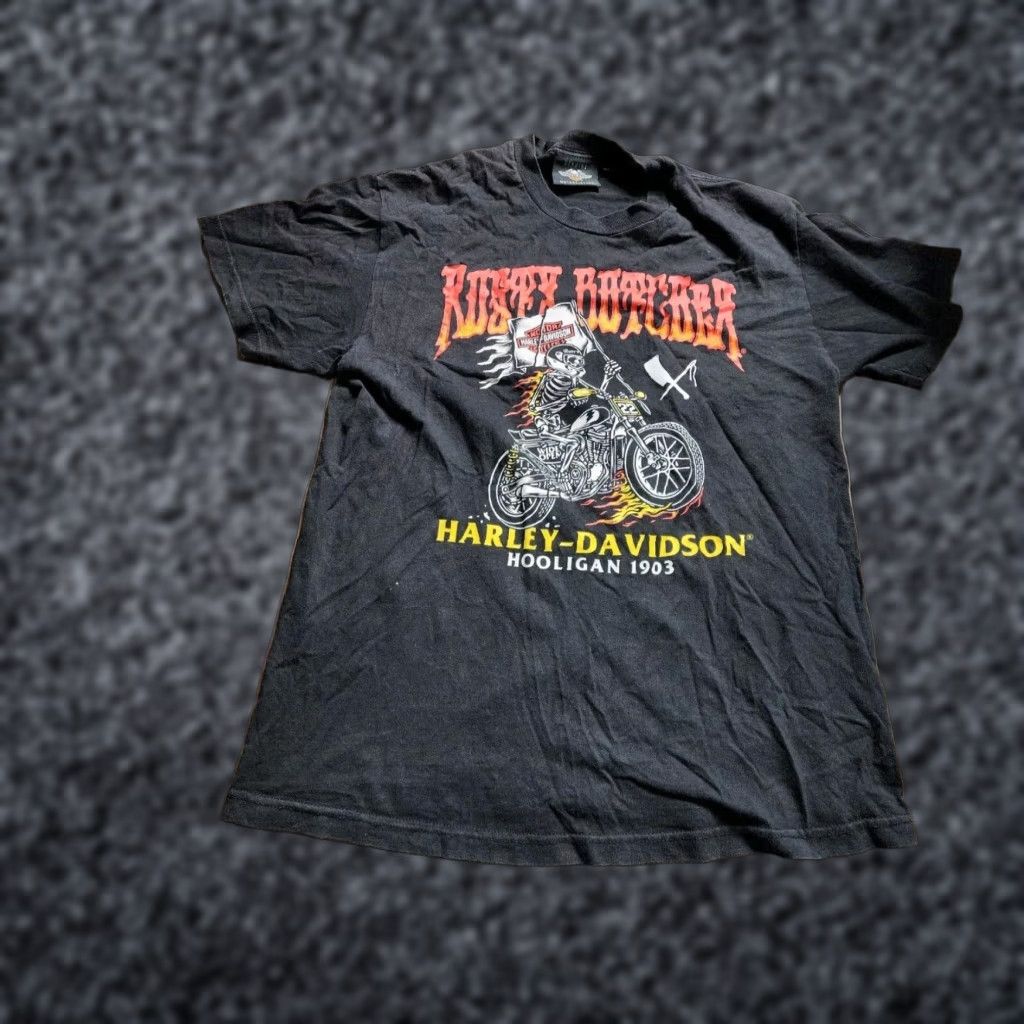Harley Davidson Harley-Davidson Graphic T Shirt Mens Large Black Motorcycle Skeleton Flames Size US L / EU 52-54 / 3 - 1 Thumbnail