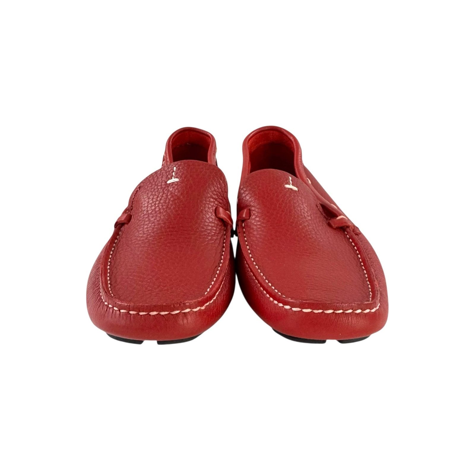 Prada Prada Red Pebbled Leather Loafers Size US 7 / IT 37 - 7 Thumbnail