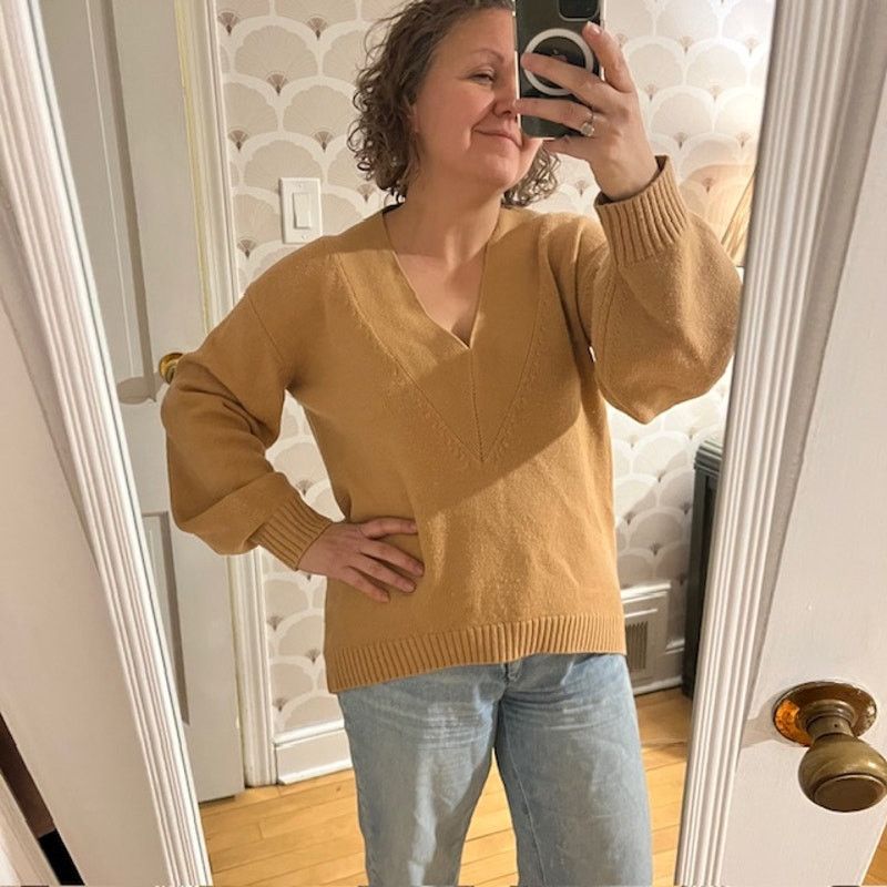 Tibi Tibi Merino Wool V-neck Puff Sleeve Camel Sweater Small Size S / US 4 / IT 40 - 5 Thumbnail