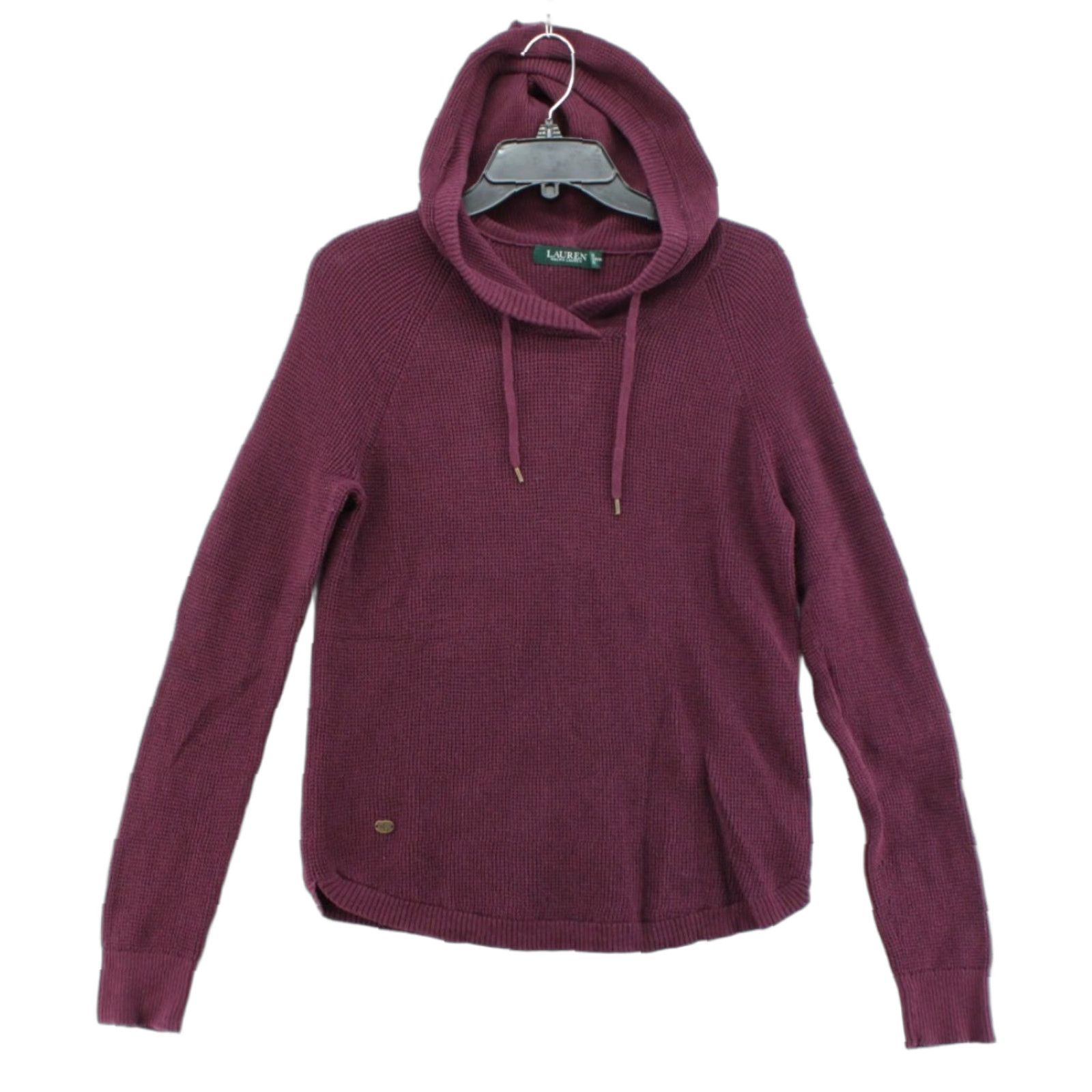 Ralph Lauren Lauren Ralph Lauren Hoodie Women's Waffle Knit Medium Burgandy Drawstring Hood Size M / US 6-8 / IT 42-44 - 1 Thumbnail