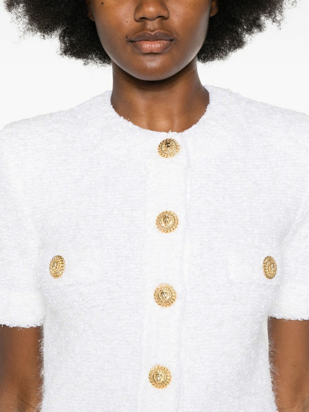 Balmain o1srvl11e1125 Cropped Cardigan in White Size XS / US 0-2 / IT 36-38 - 5 Thumbnail