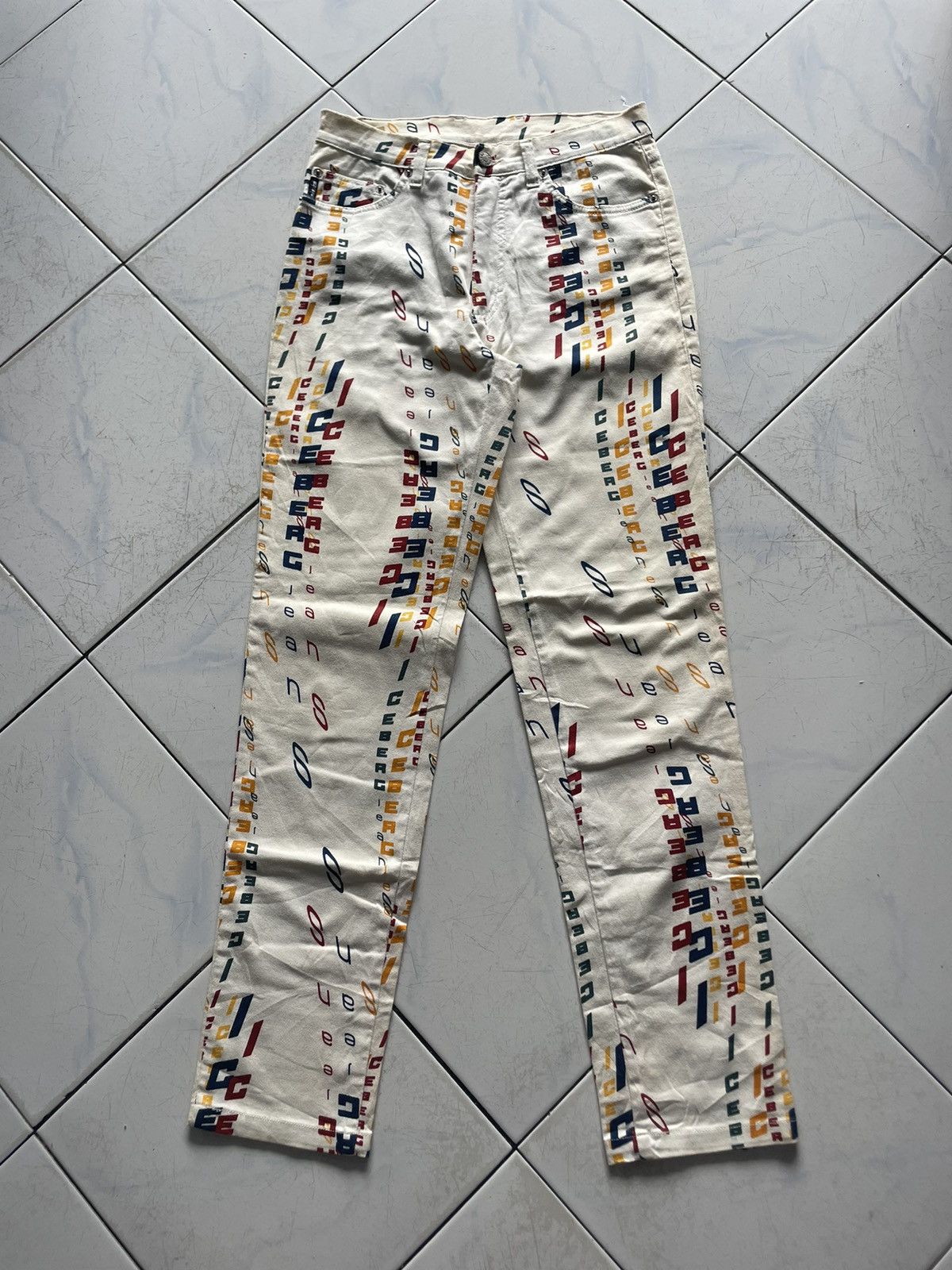 Image of Archival Clothing x Iceberg 1990S Iceberg "iceberg Print" Pants in White, Men's (Size 30)