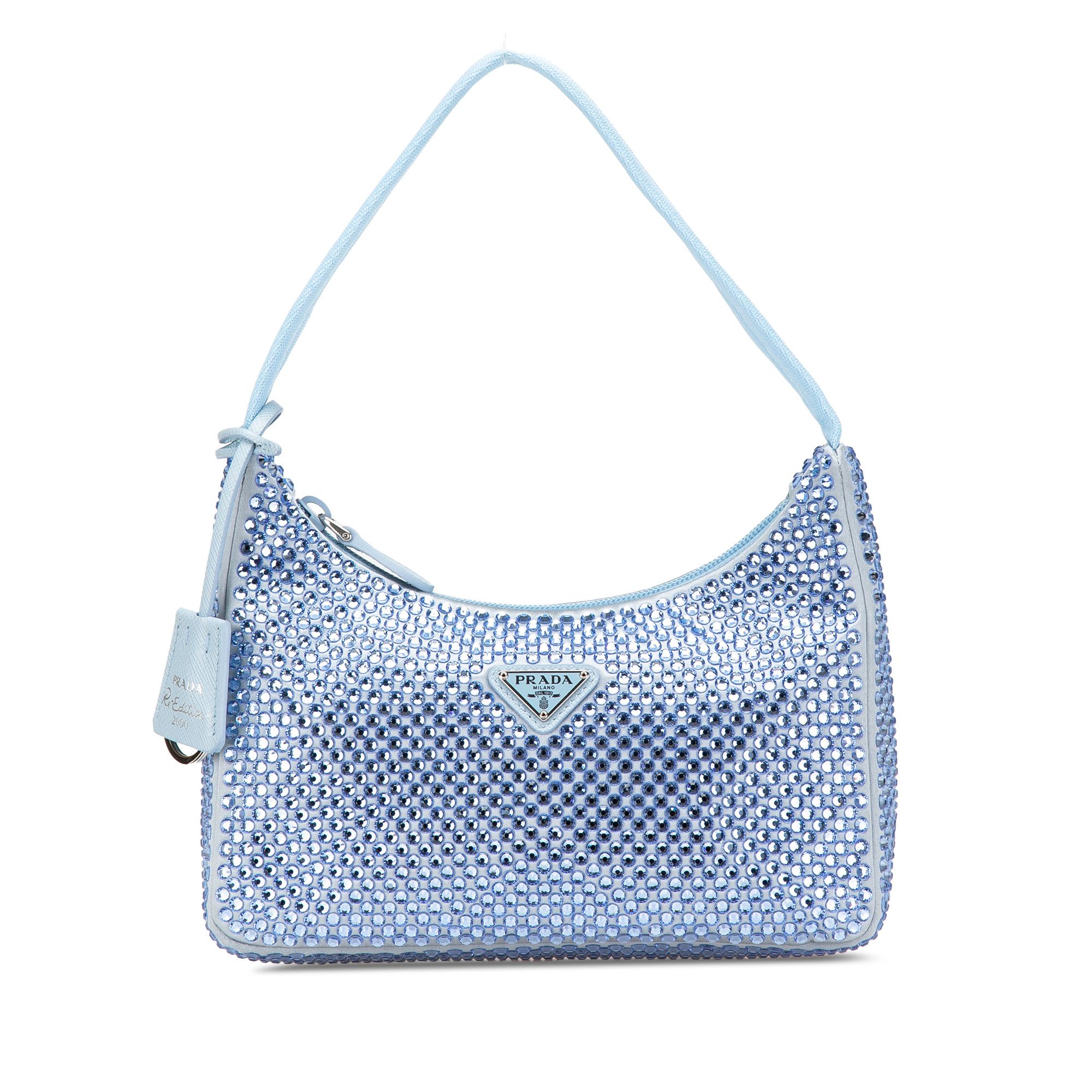 Prada Mini Satin Crystal Re-Edition 2000 Shoulder Bag in Blue, Women's
