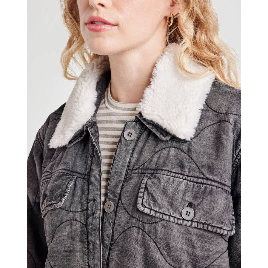 Splendid Splendid Women Charcoal Wash Quilted Boxy Jacket Size XL Size XL / US 12-14 / IT 48-50 - 2 Thumbnail