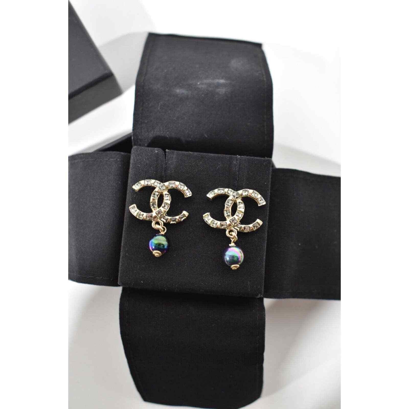 Chanel Chanel Gold Crystal Pearl Purple Statement Stud Earrings Size ONE SIZE - 6 Thumbnail